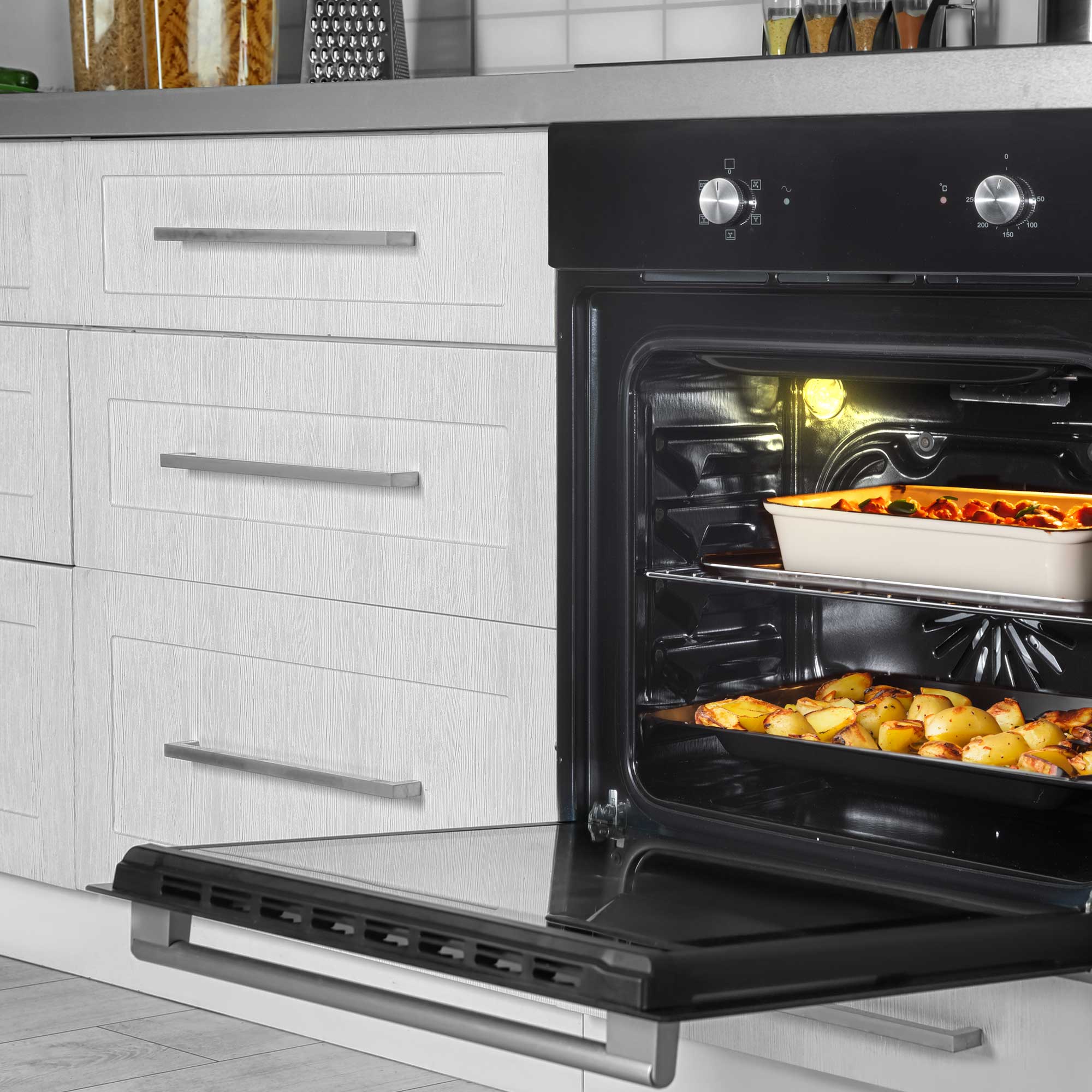 Baridi Kitchen Appliance Bundle 60cm, Integrated Fan-Assisted Oven & Black Glass Gas Hob - DH446