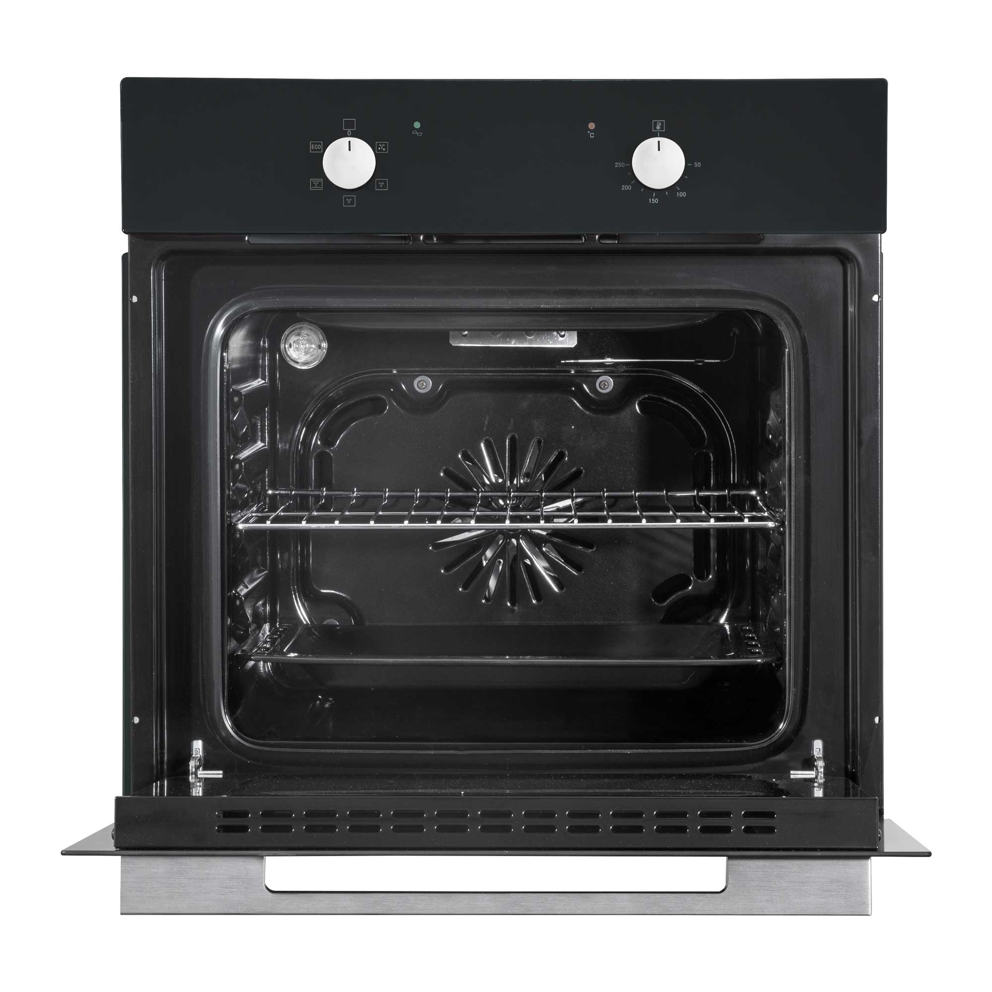 Kitchen Appliance Bundle – 60cm Oven, Black Glass Hob, Angled Chimney Hood & Splashback