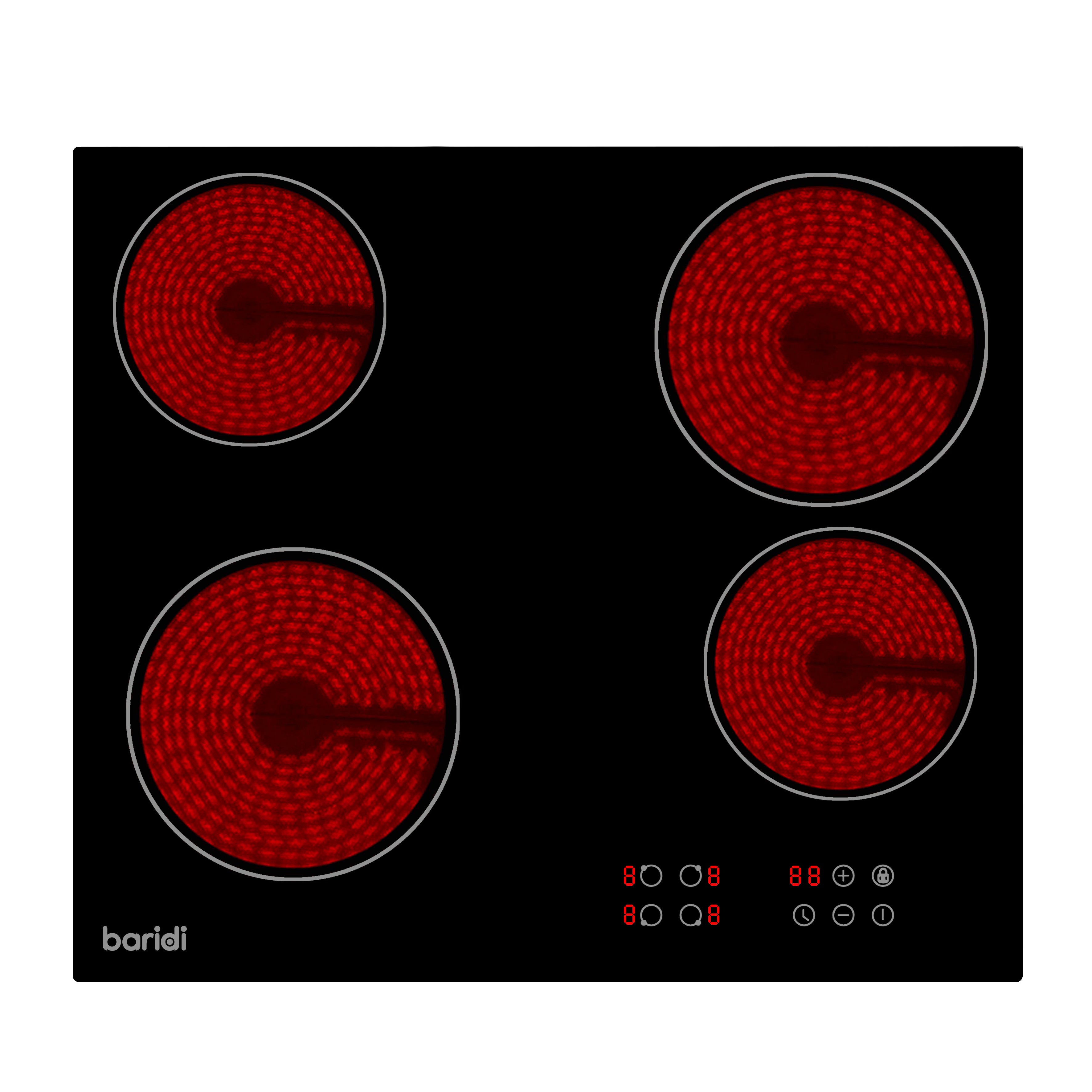 Baridi 60cm Built-In Ceramic Hob with 4 Cooking Zones, Black Glass - DH131