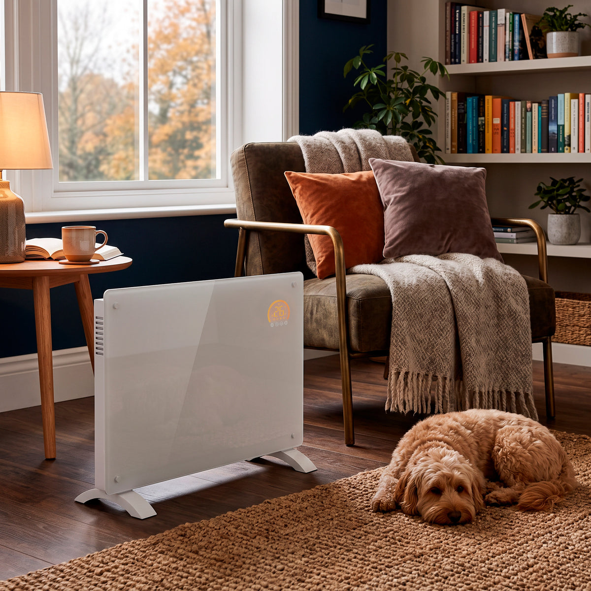 Baridi Electric Glass Panel Heater, 1500W, 24/7 Timer, Wi-Fi Enabled, Remote Control, White - DH138