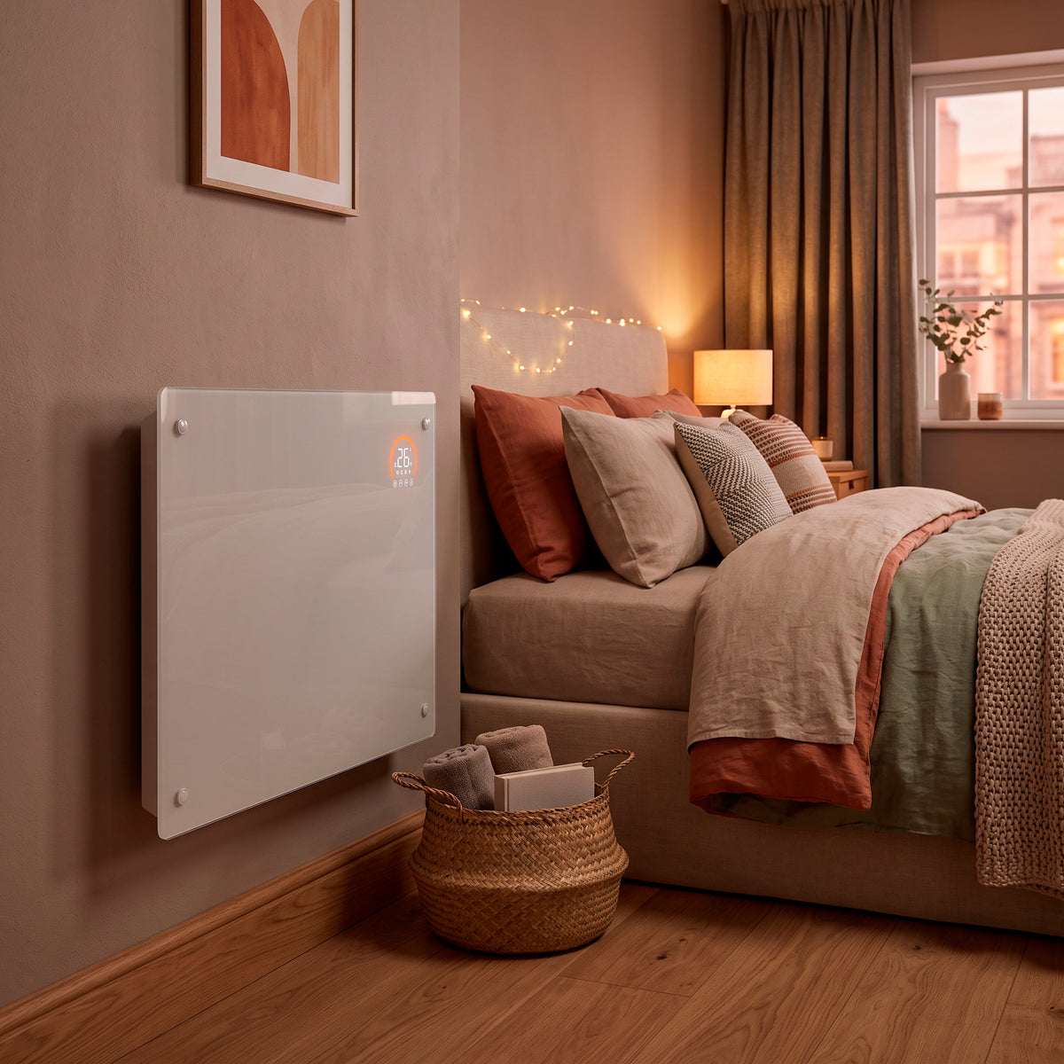Baridi Electric Glass Panel Heater, 1500W, 24/7 Timer, Wi-Fi Enabled, Remote Control, White - DH138