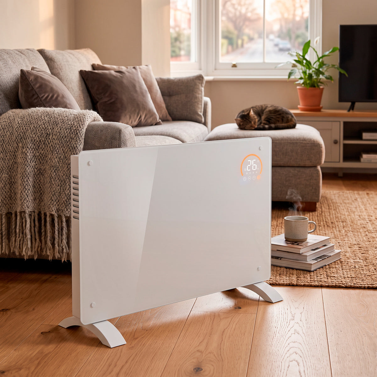 Baridi Electric Glass Panel Heater, 2000W, 24/7 Timer, Wi-Fi Enabled, Remote Control, White - DH140