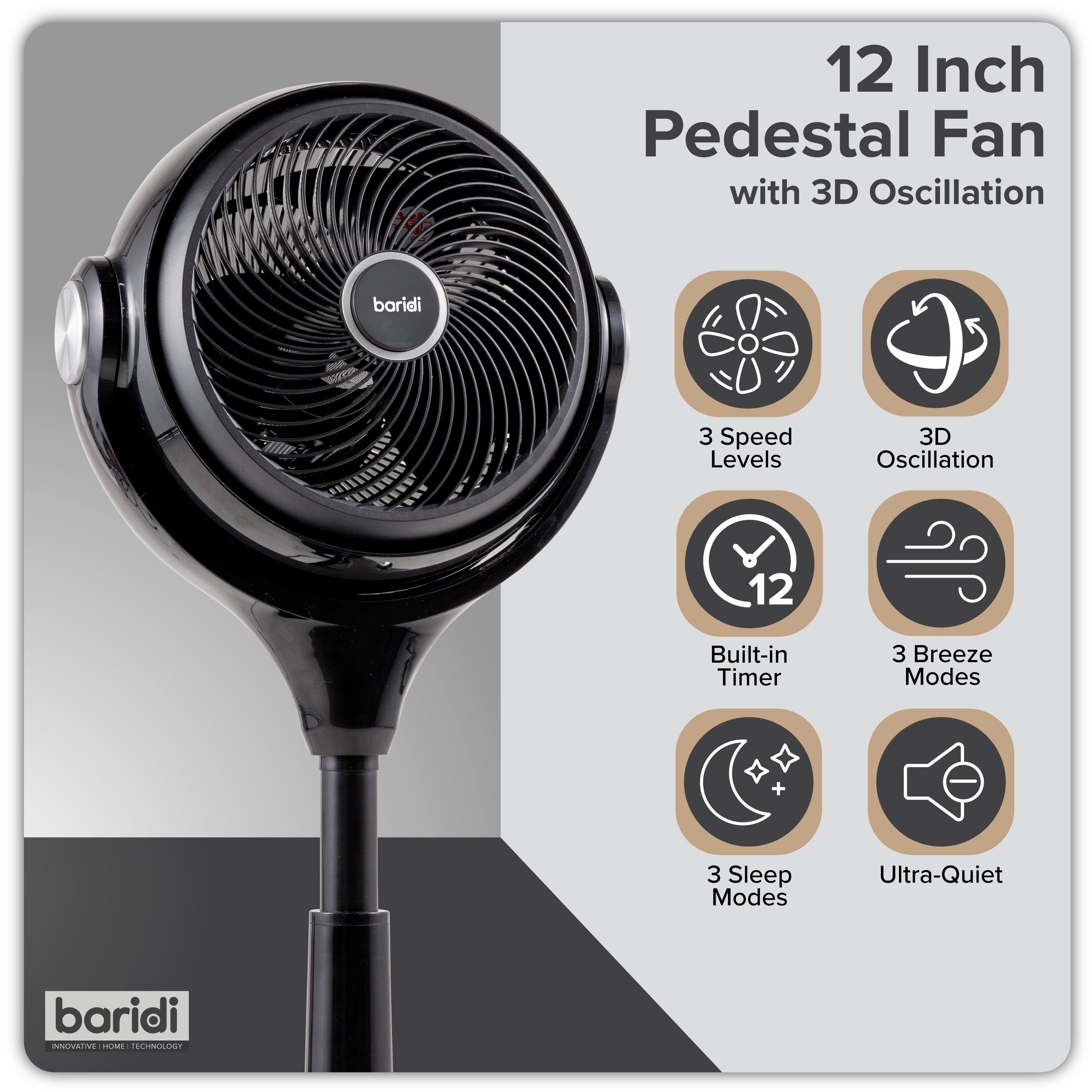 Baridi DH143 Fan Action shot - infographic - summary