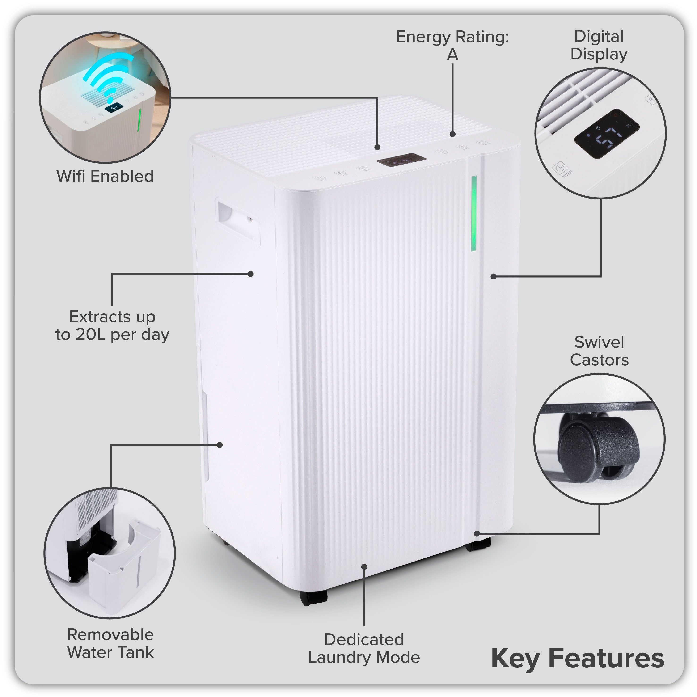 Baridi Dehumidifier with Digital Display & 24hr Timer 12L White - DH147