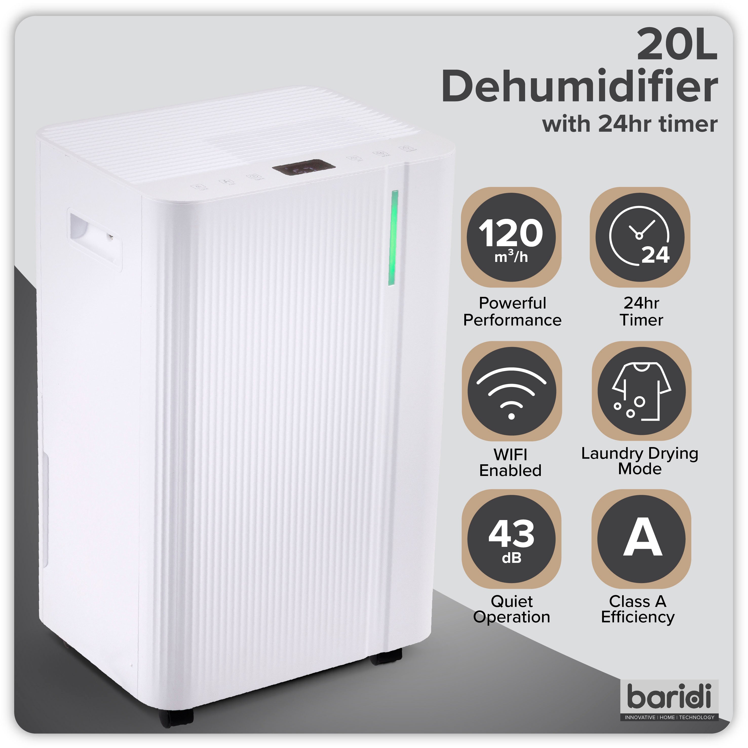 Baridi Dehumidifier with Digital Display & 24hr Timer 12L White - DH147