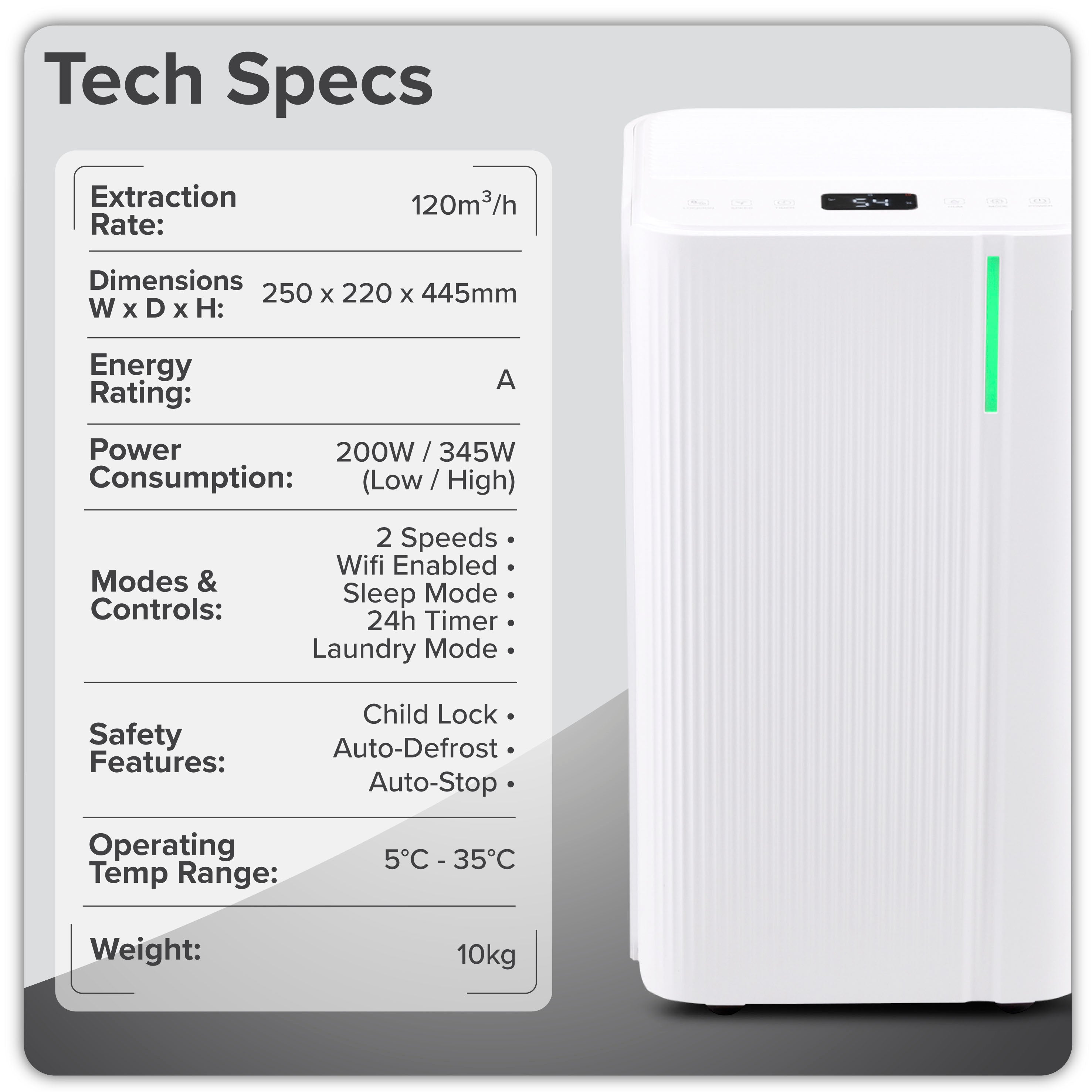 Baridi Dehumidifier with Digital Display & 24hr Timer 12L White - DH147