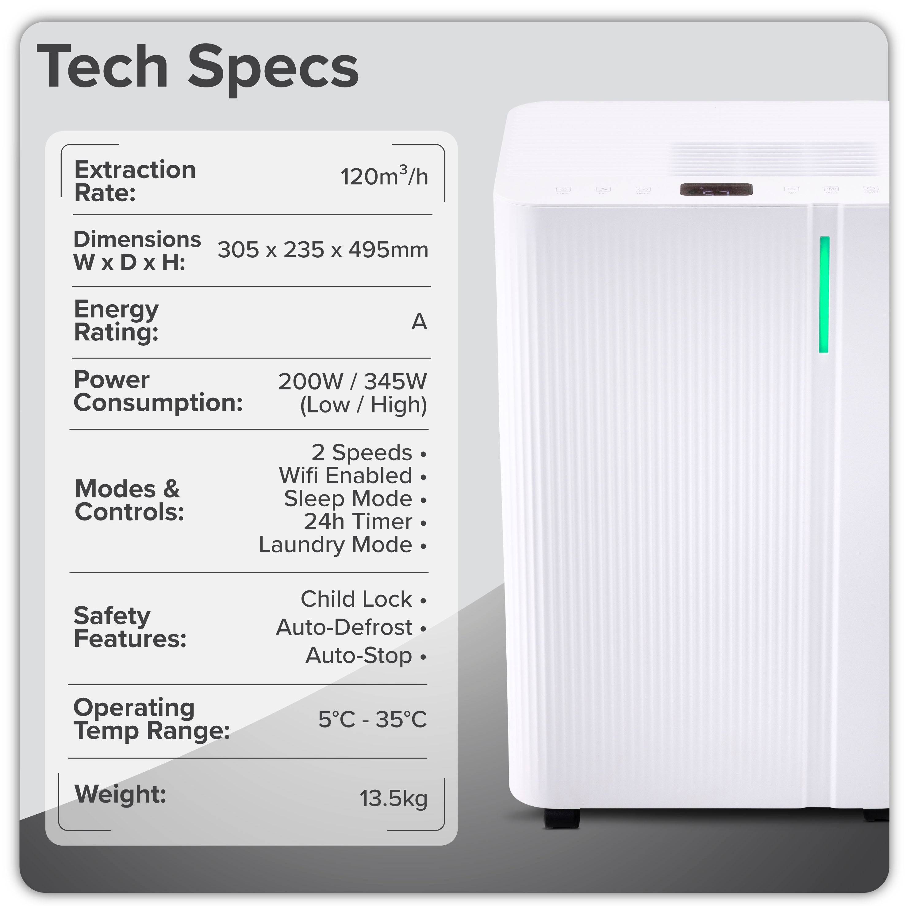 Baridi Dehumidifier with Digital Display & 24hr Timer 20L White - DH148