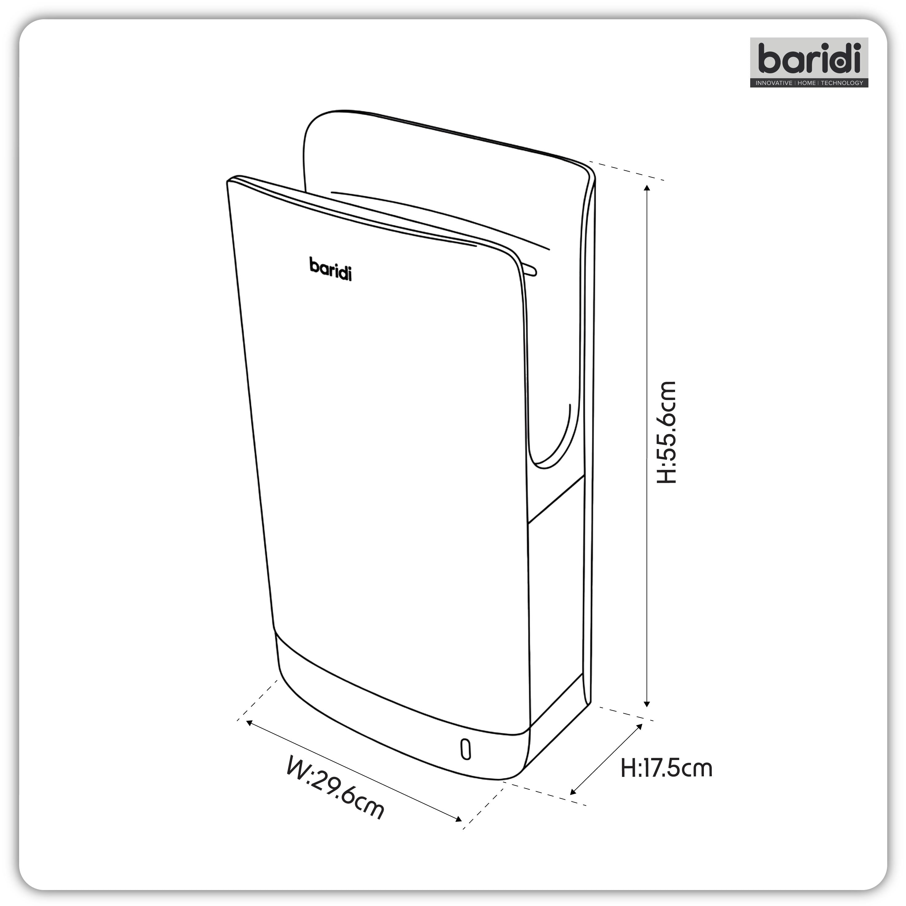 Baridi Hand Dryer with HEPA Filter & Auto-Sensor 1750W/230V, Silver - DH150