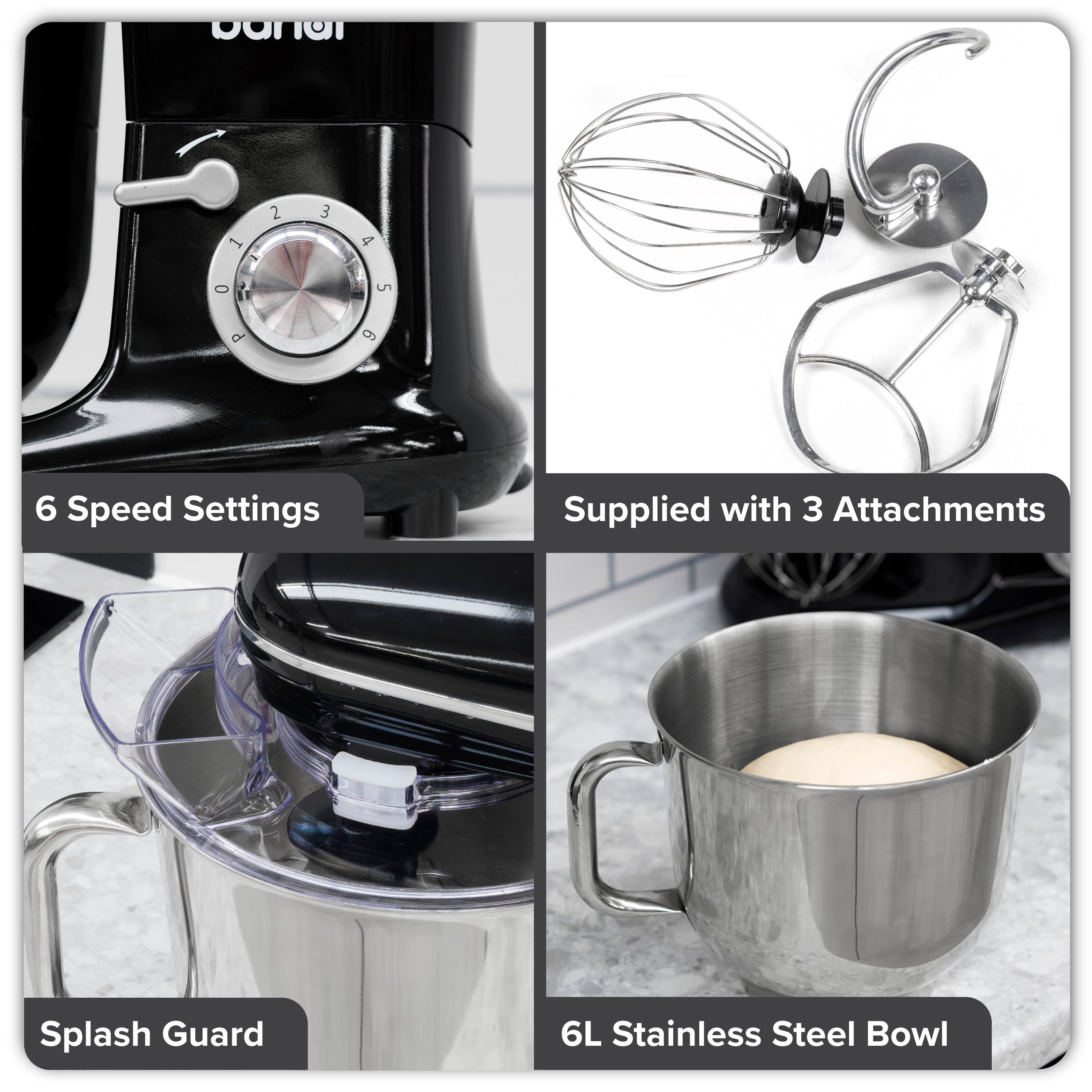 Baridi DH173 Stand Mixer Action shot - multi - image - infographic