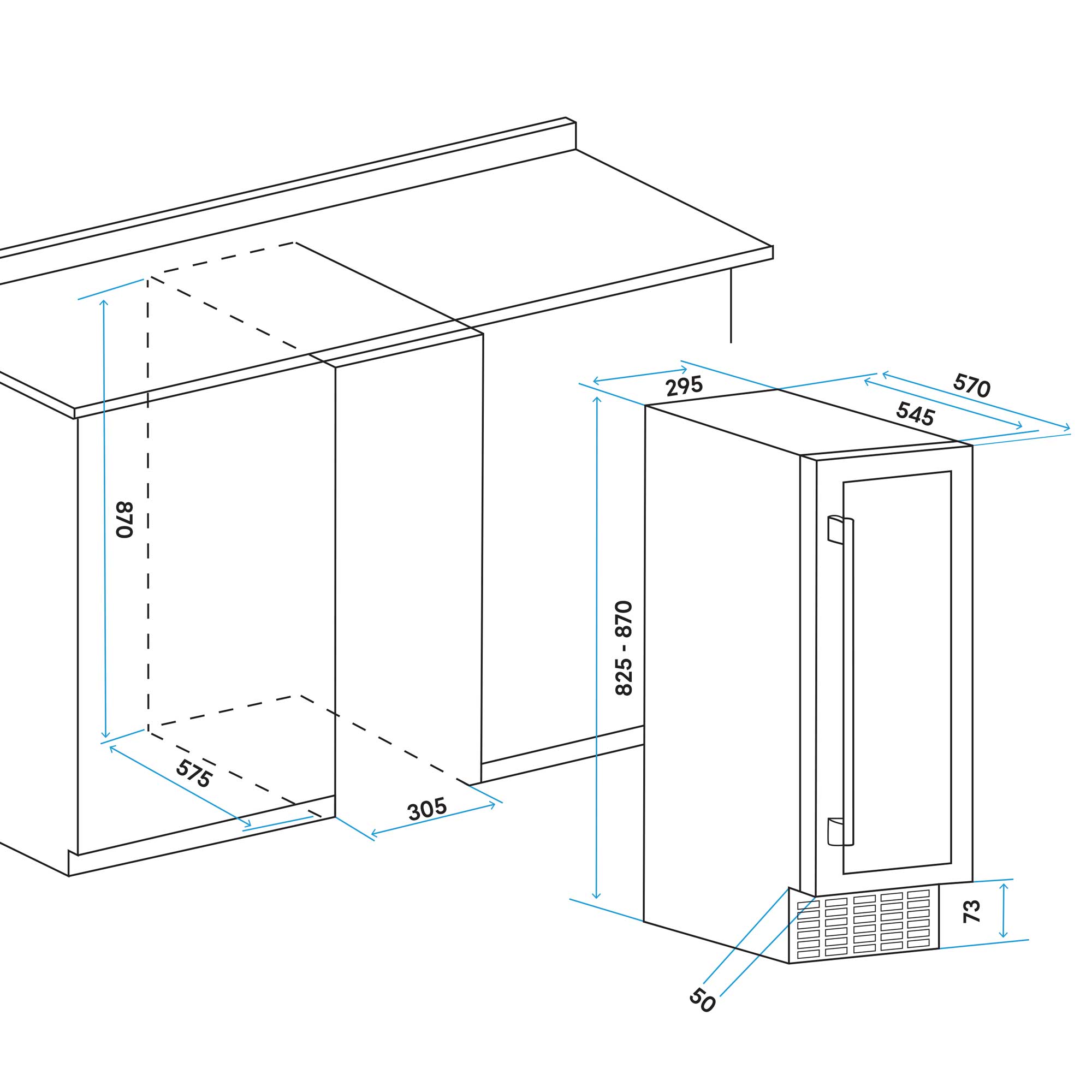 Baridi DH204 Wine Fridges Action shot - dimensions