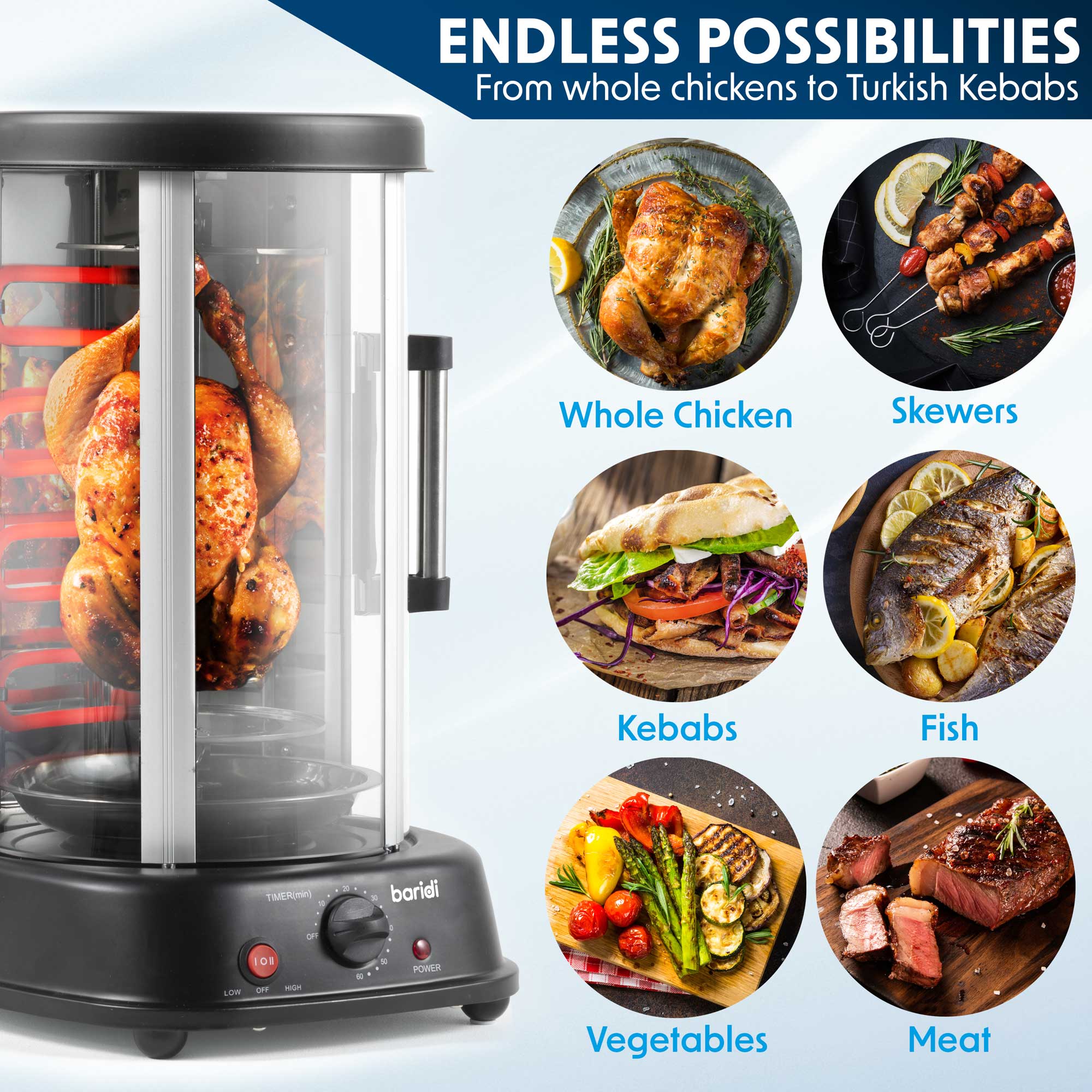 Baridi DH216 Rotisserie Action shot - endless - possibilities