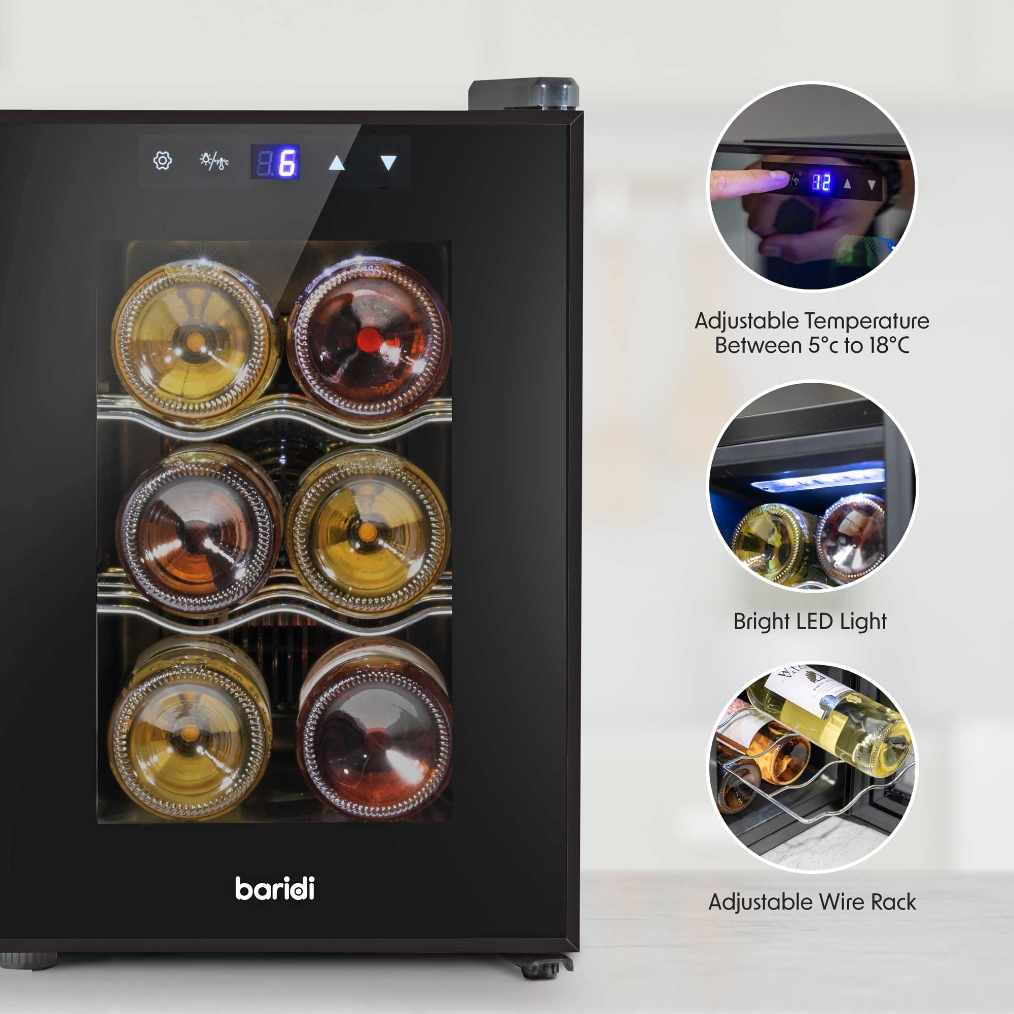Baridi DH217 Wine Fridges Action shot - features - infographic