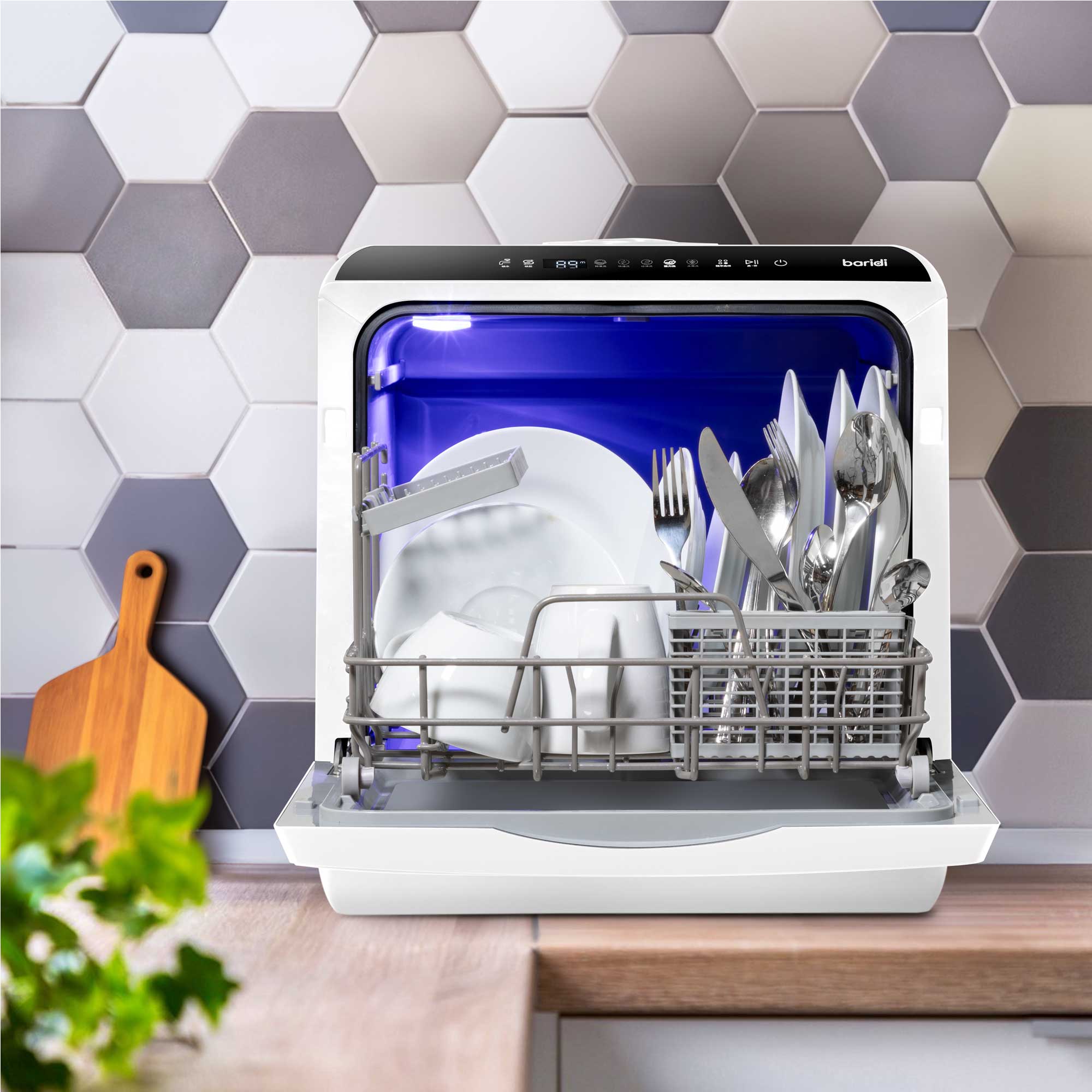 Baridi DH224 Tabletop Dishwasher Action shot - lifestyle