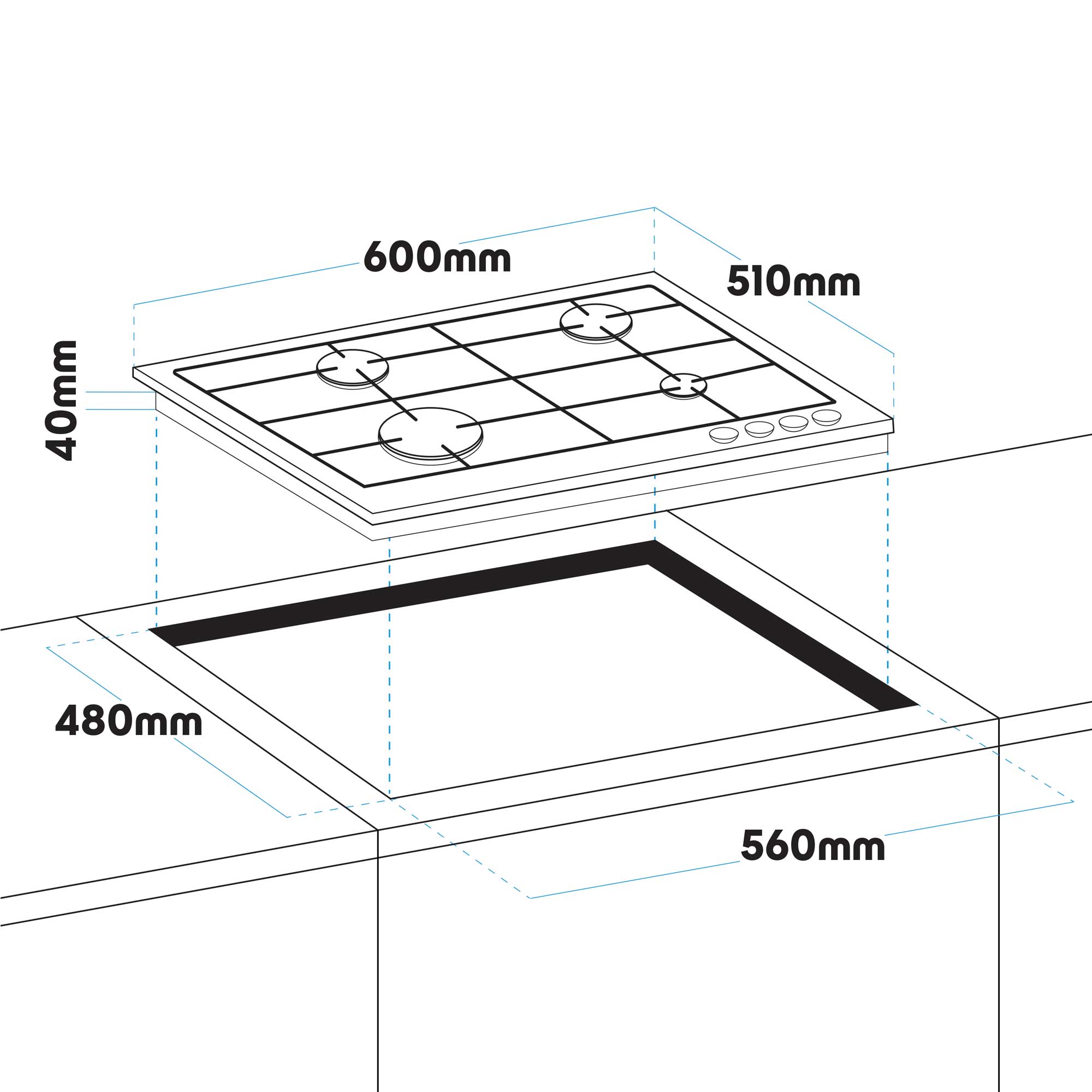 Baridi Kitchen Appliance Bundle 60cm, Integrated Fan-Assisted Oven & Stainless-Steel Gas Hob – DH447