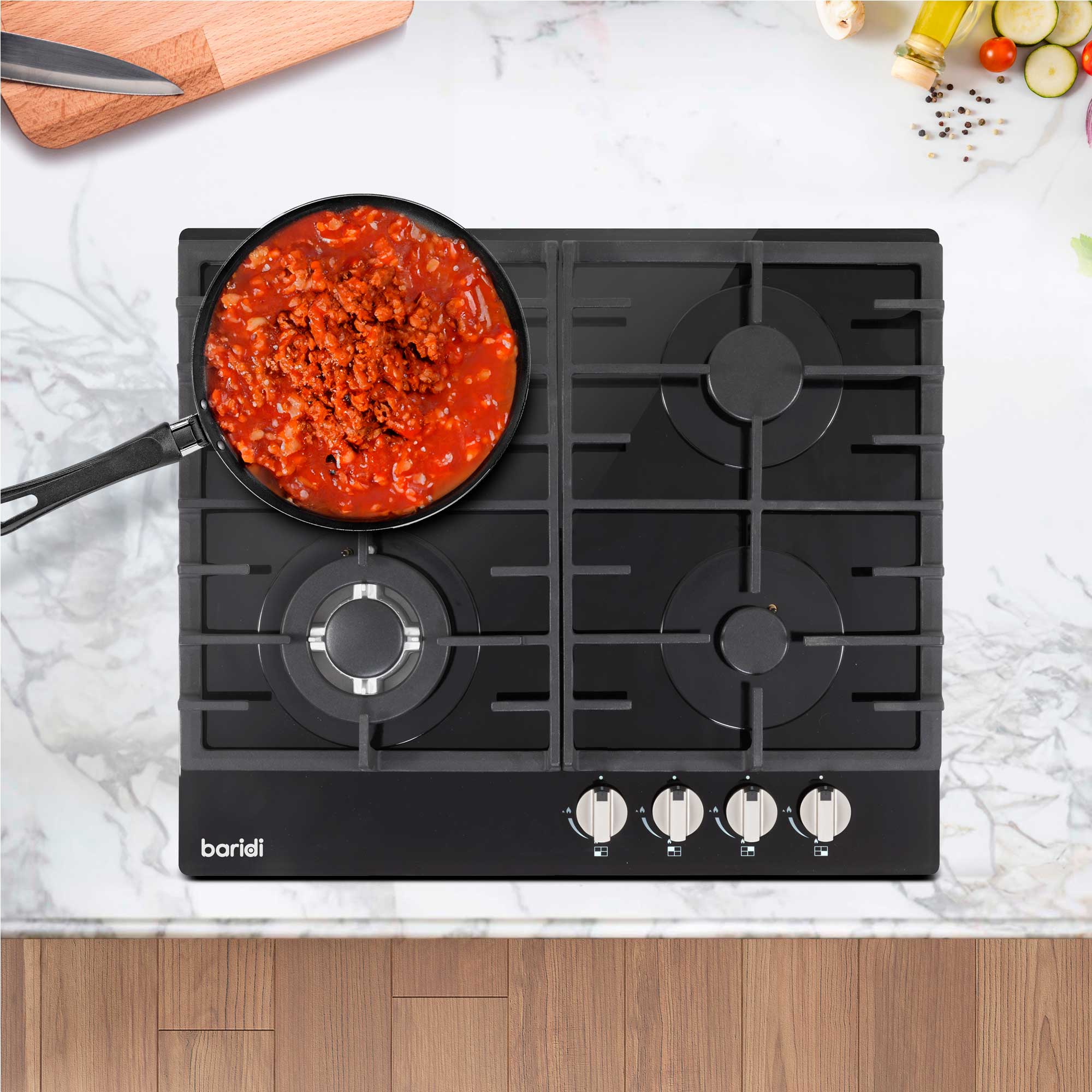 Baridi Kitchen Appliance Bundle 60cm, 72cm Built-Under Double Oven & Black Glass Gas Hob – DH449