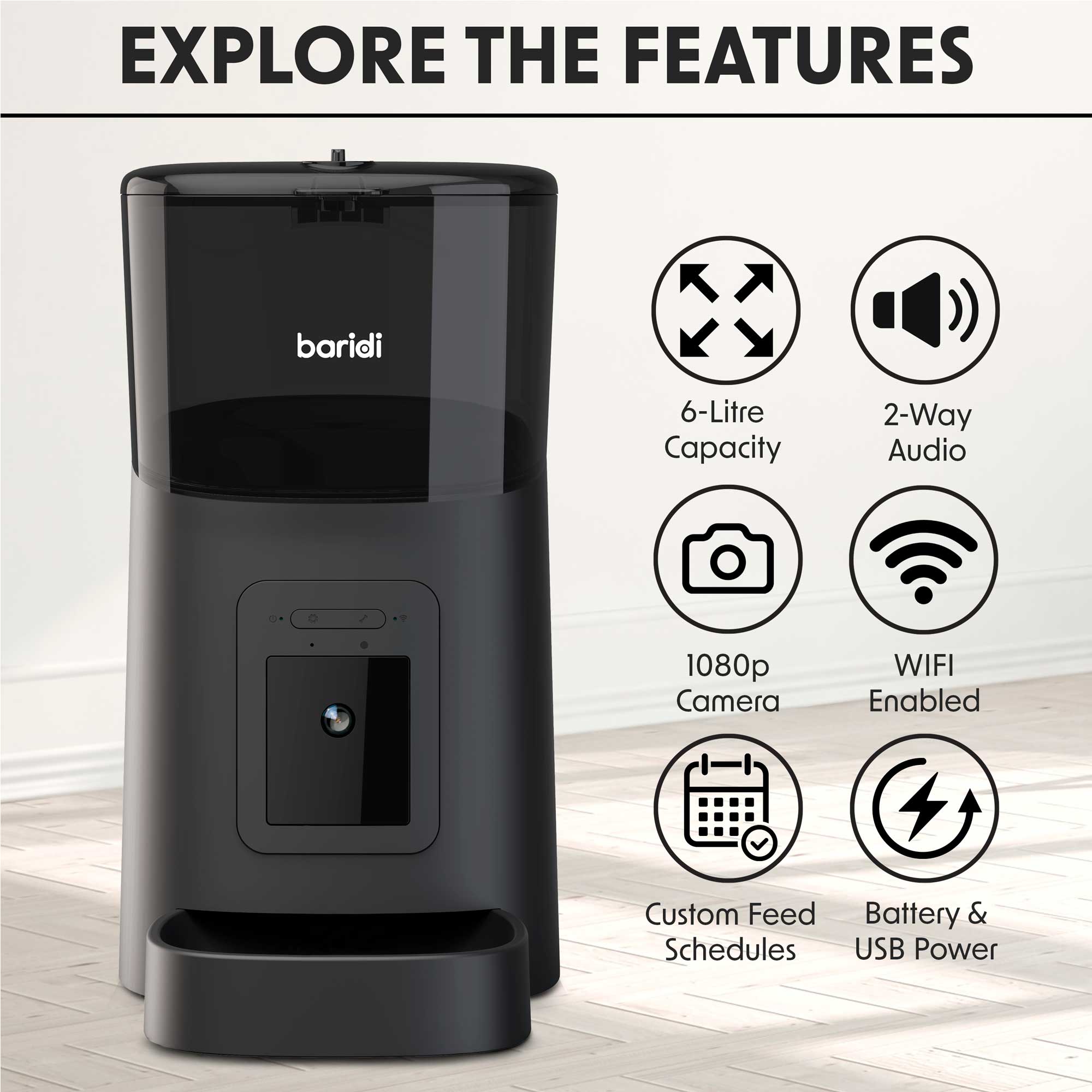 Baridi DH231 Pet Feeder Action shot - features