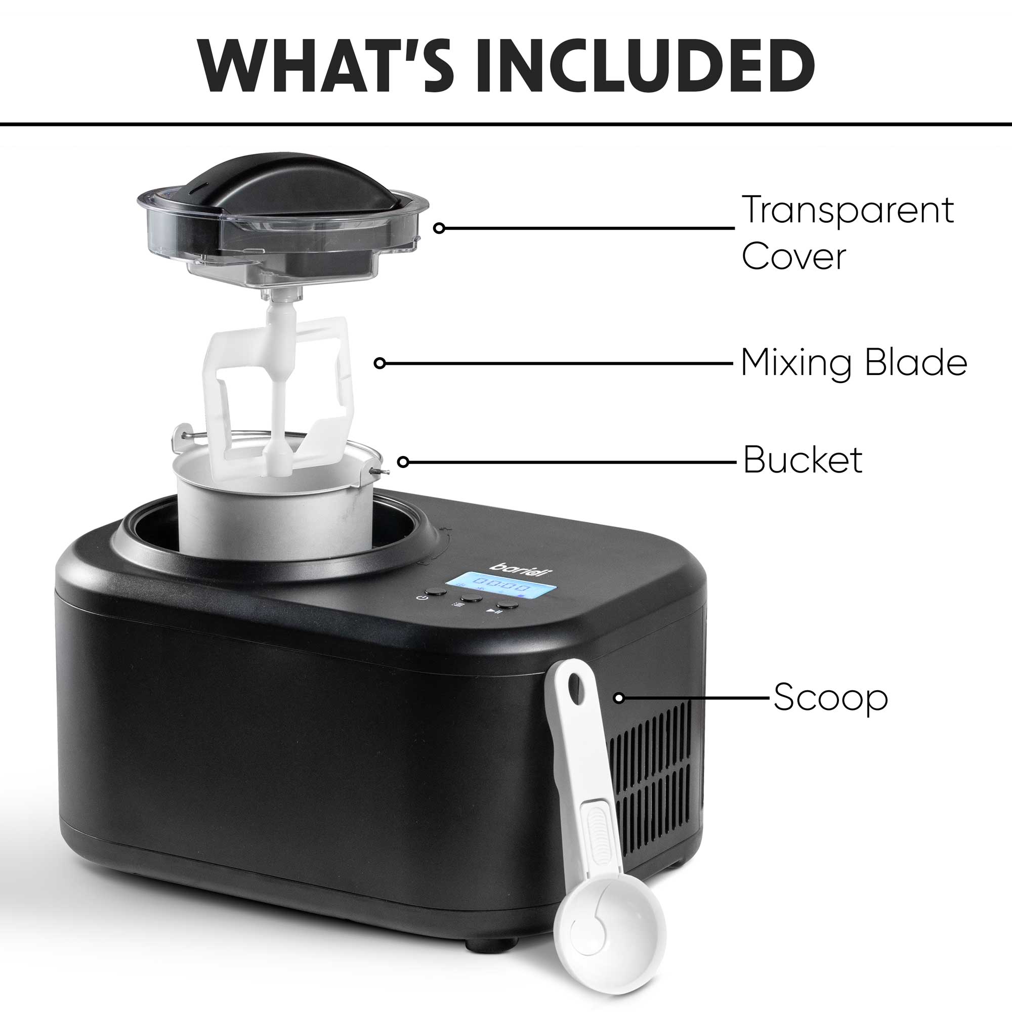Baridi DH238 Ice Cream Maker Action shot - exploded - view