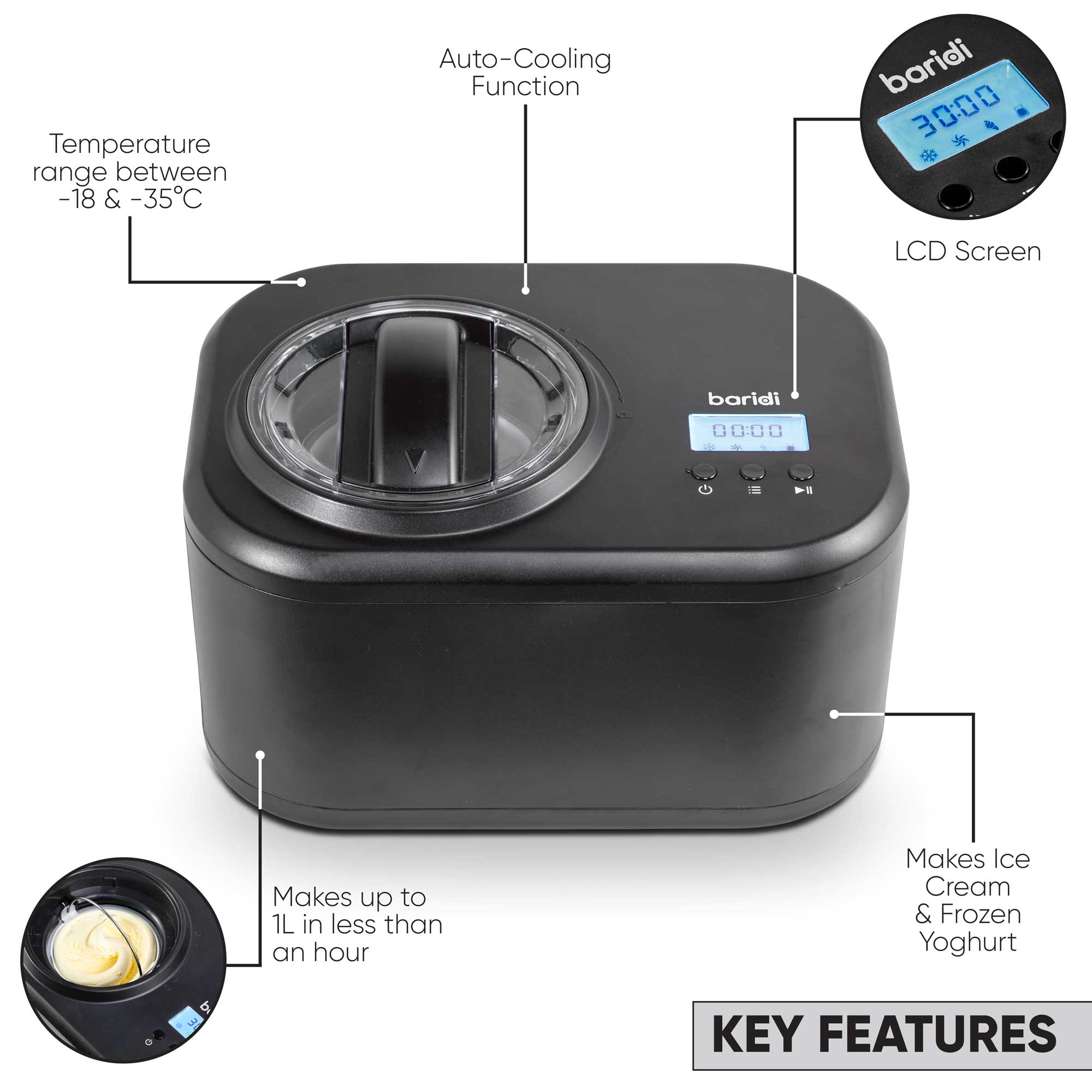 Baridi DH238 Ice Cream Maker Action shot - feature - tile