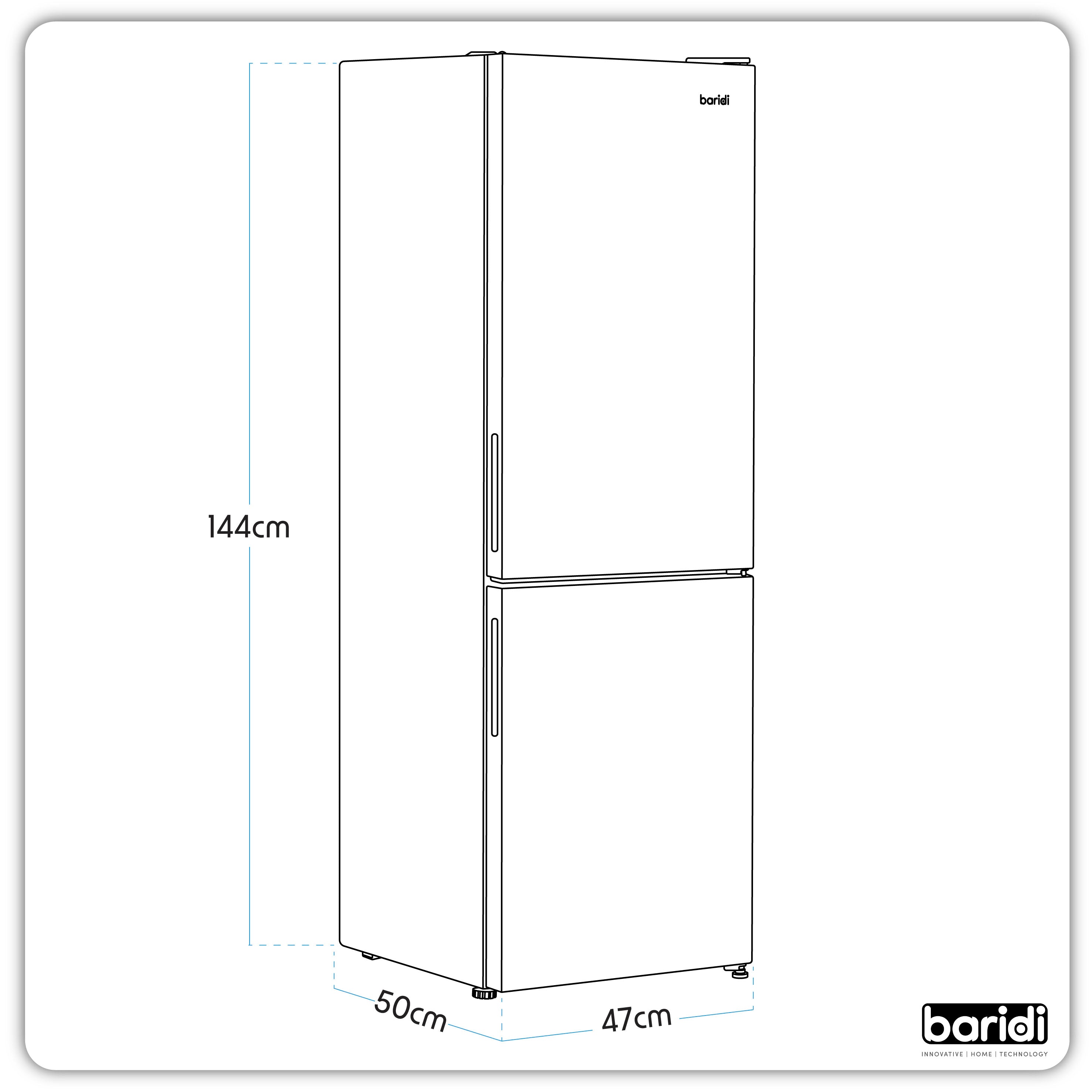 Baridi DH253 Fridge Freezer Action shot - dimension diagram