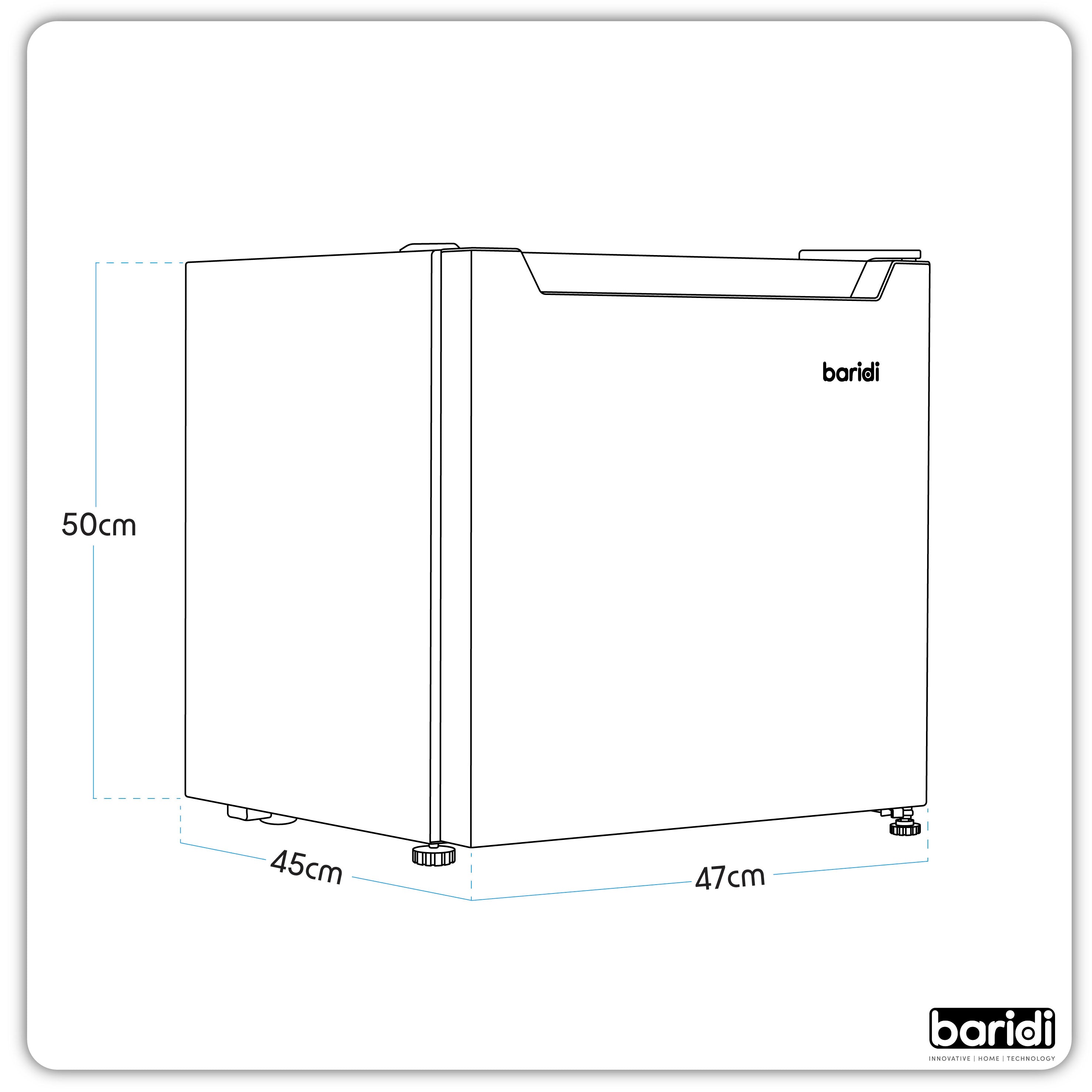 Baridi DH254 Fridge Freezer Action shot - dimension diagram