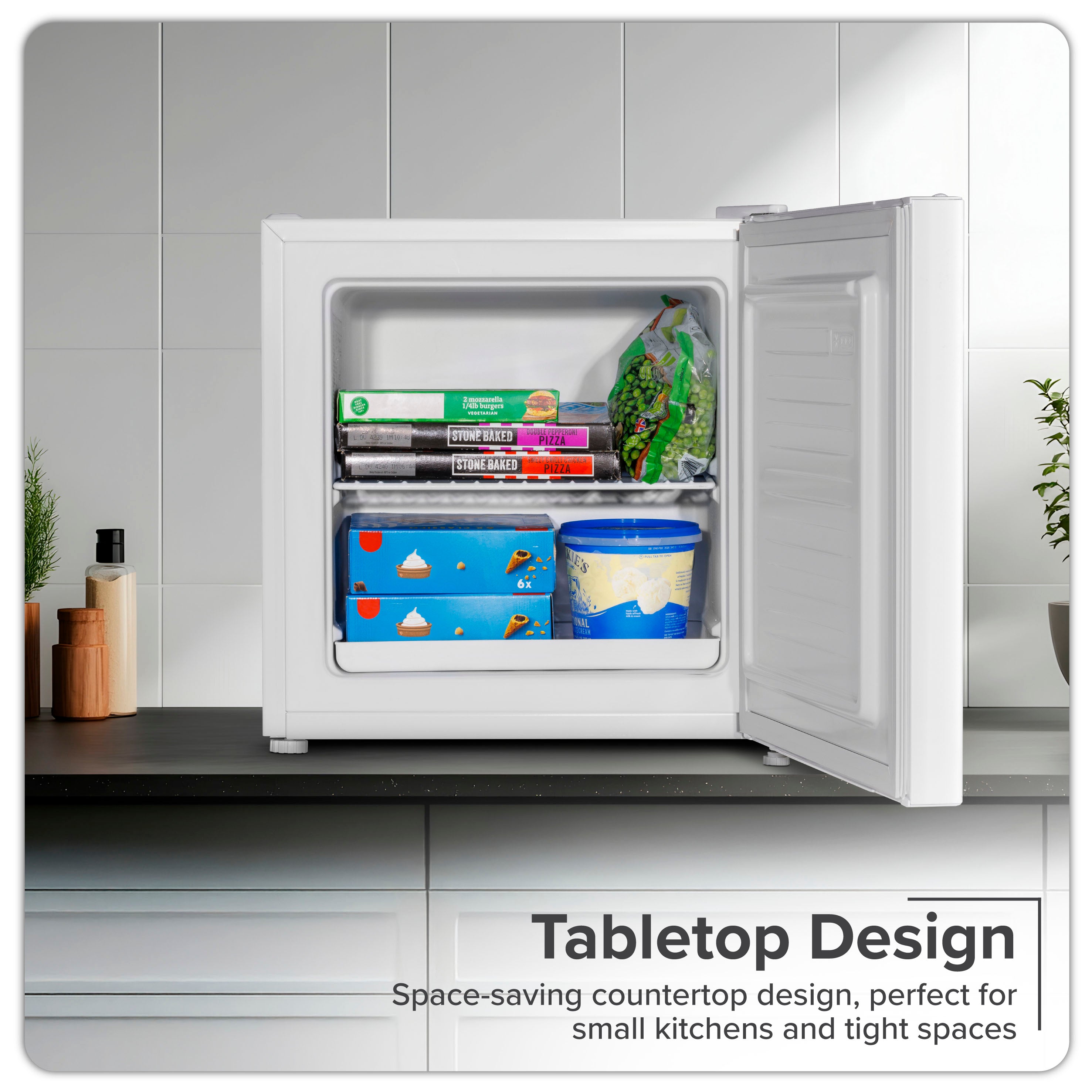 Baridi DH254 Fridge Freezer Action shot - lifestyle - infographic