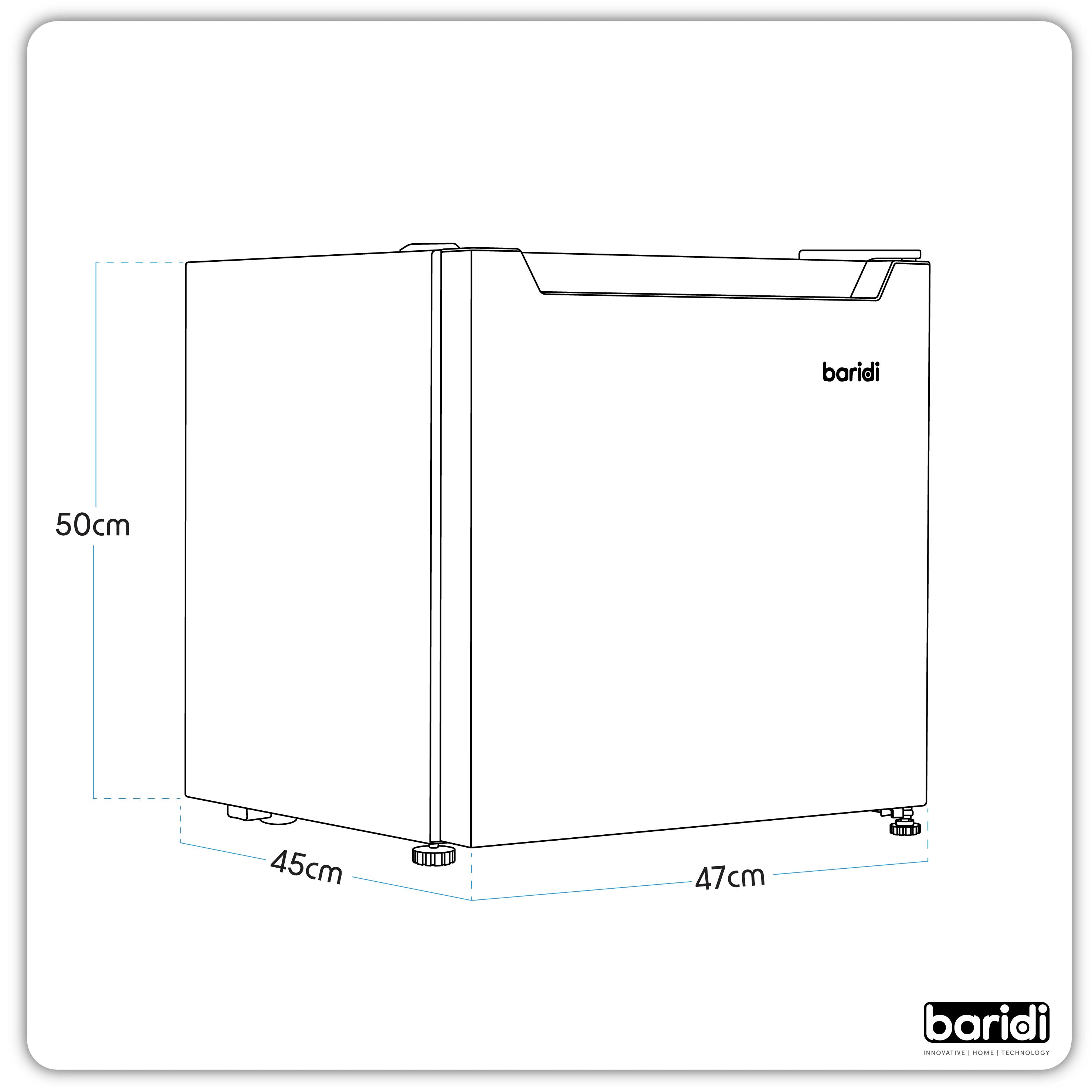 Baridi DH256 Fridge Action shot - dimension diagram
