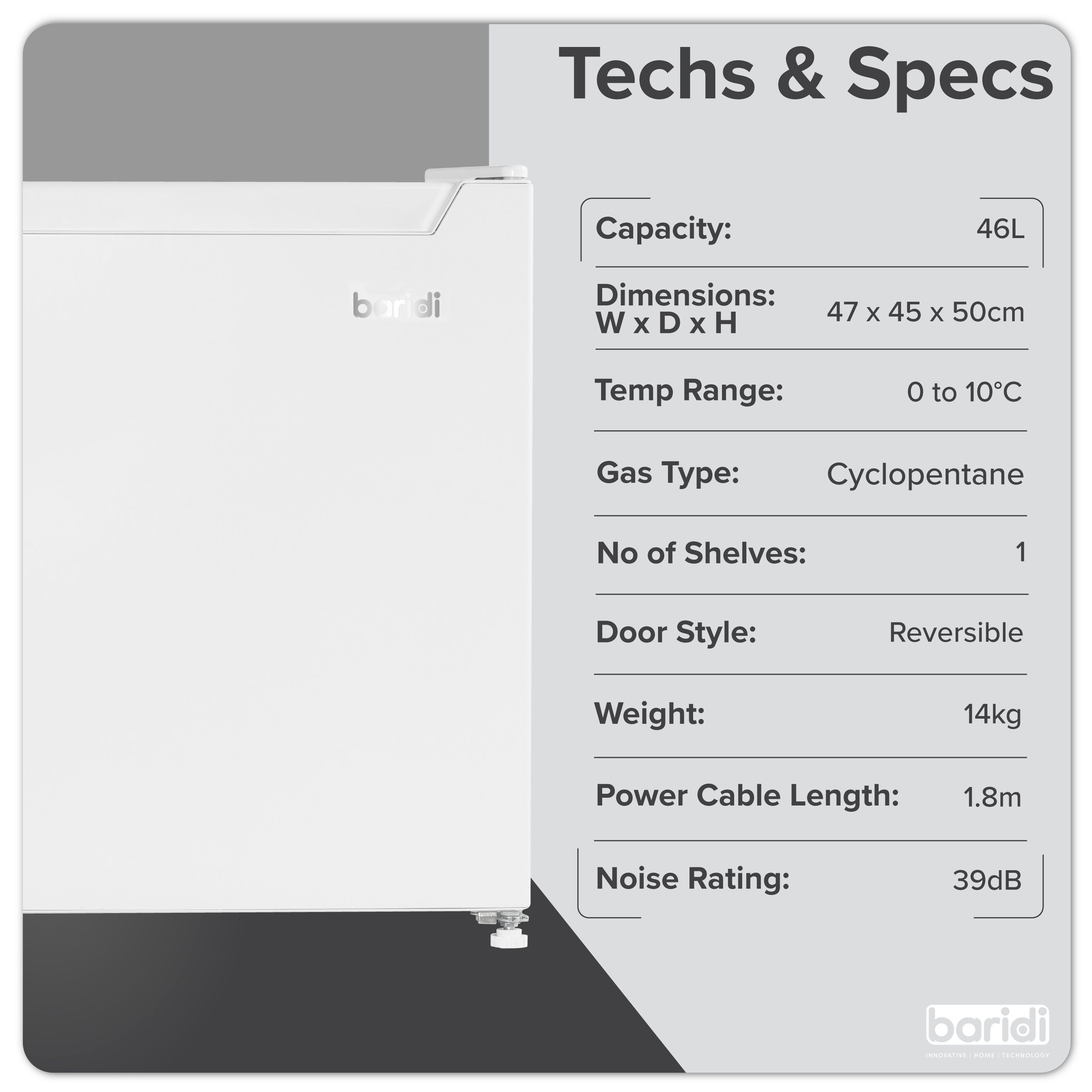 Baridi DH256 Fridge Action shot - tech - specs
