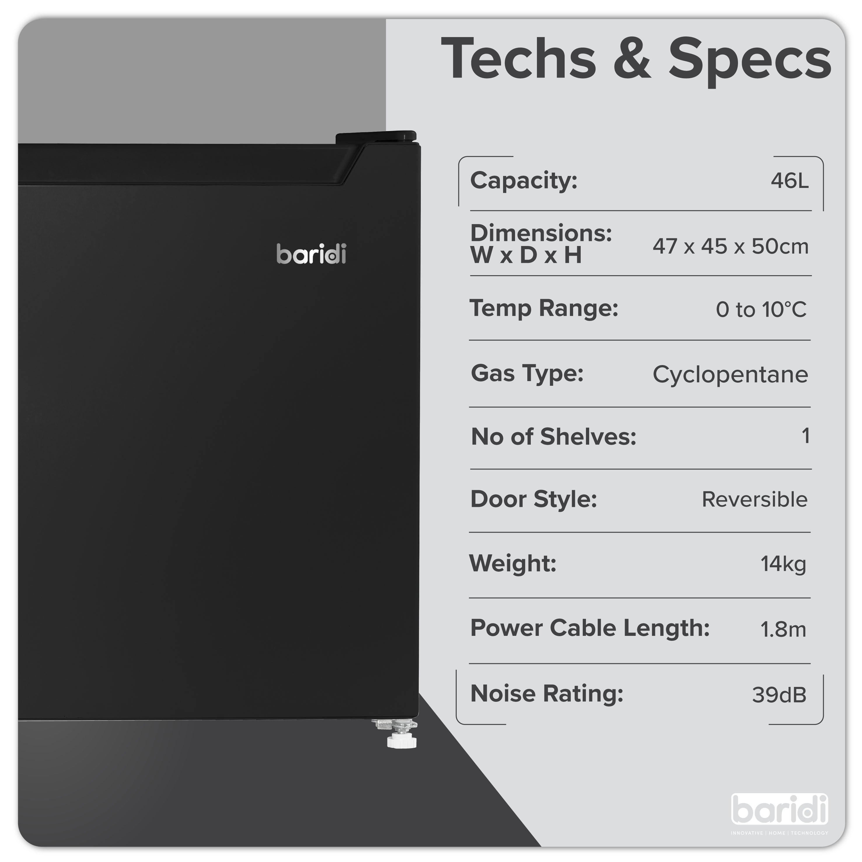 Baridi DH257 Fridge Action shot - tech - specs