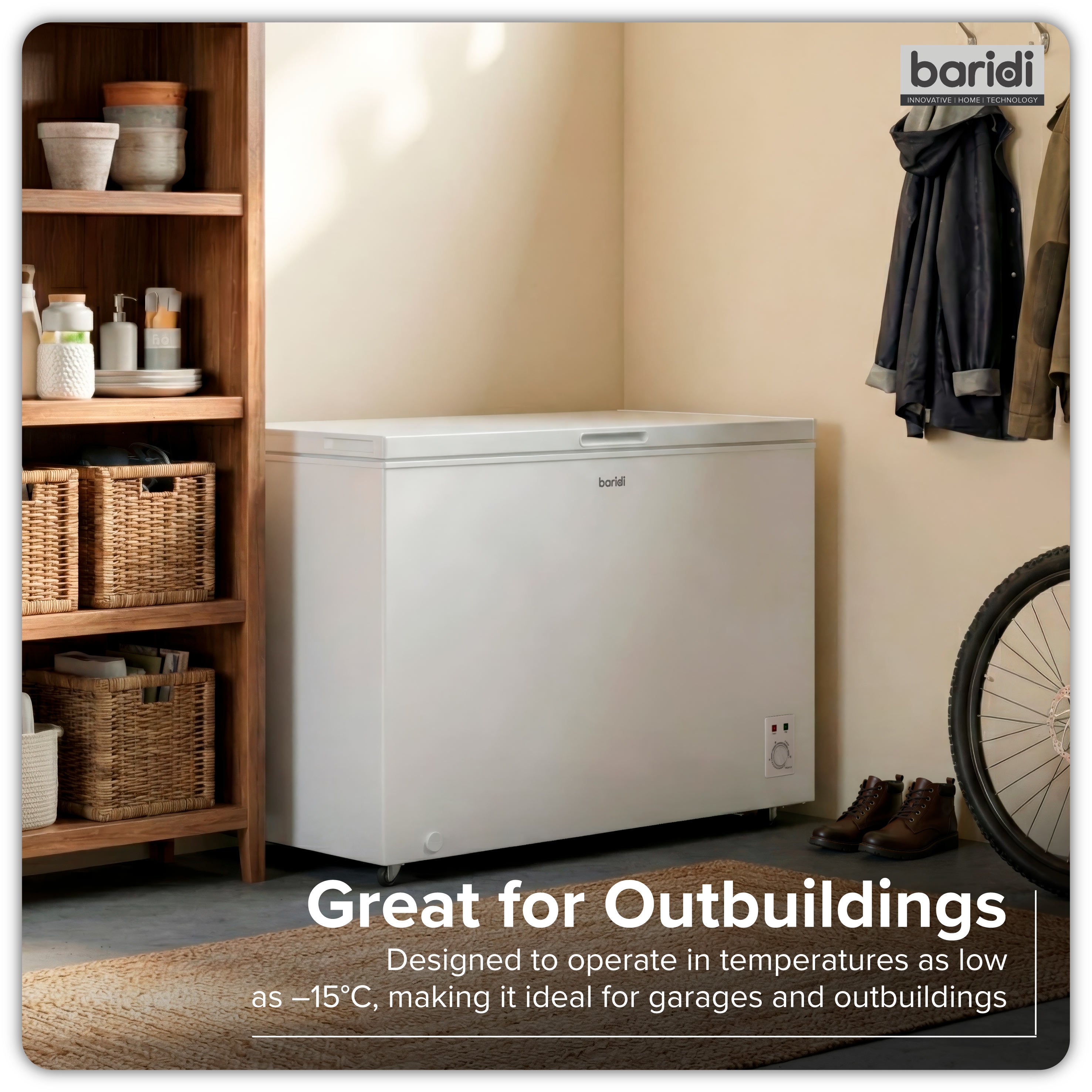 Baridi 299L Freestanding Chest Freezer with Adjustable Thermostat, White - DH260
