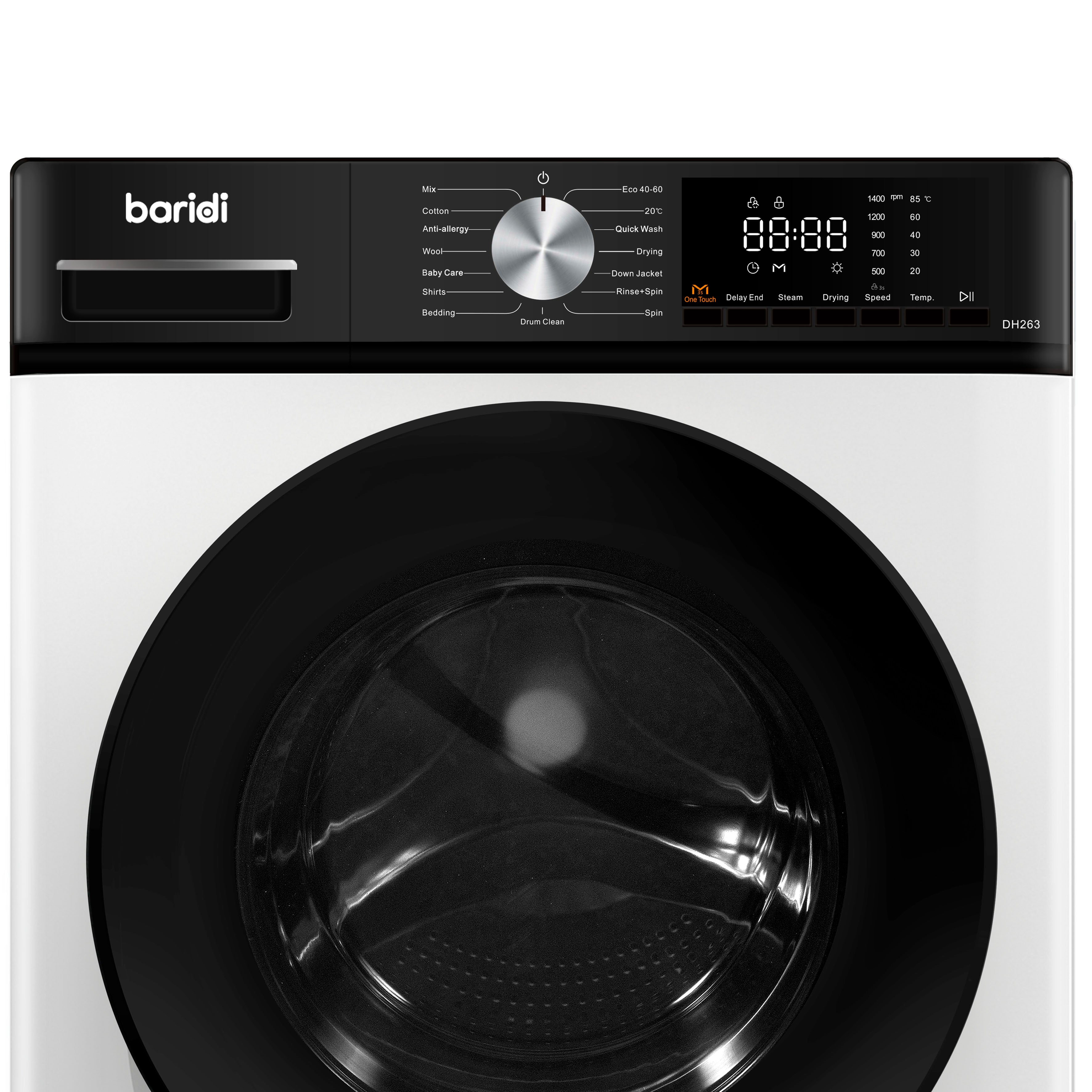Baridi 8/5kg Washer Dryer, Front Loading, 1400rpm, 15 Programmes, BLDC Motor, White/Black – DH263