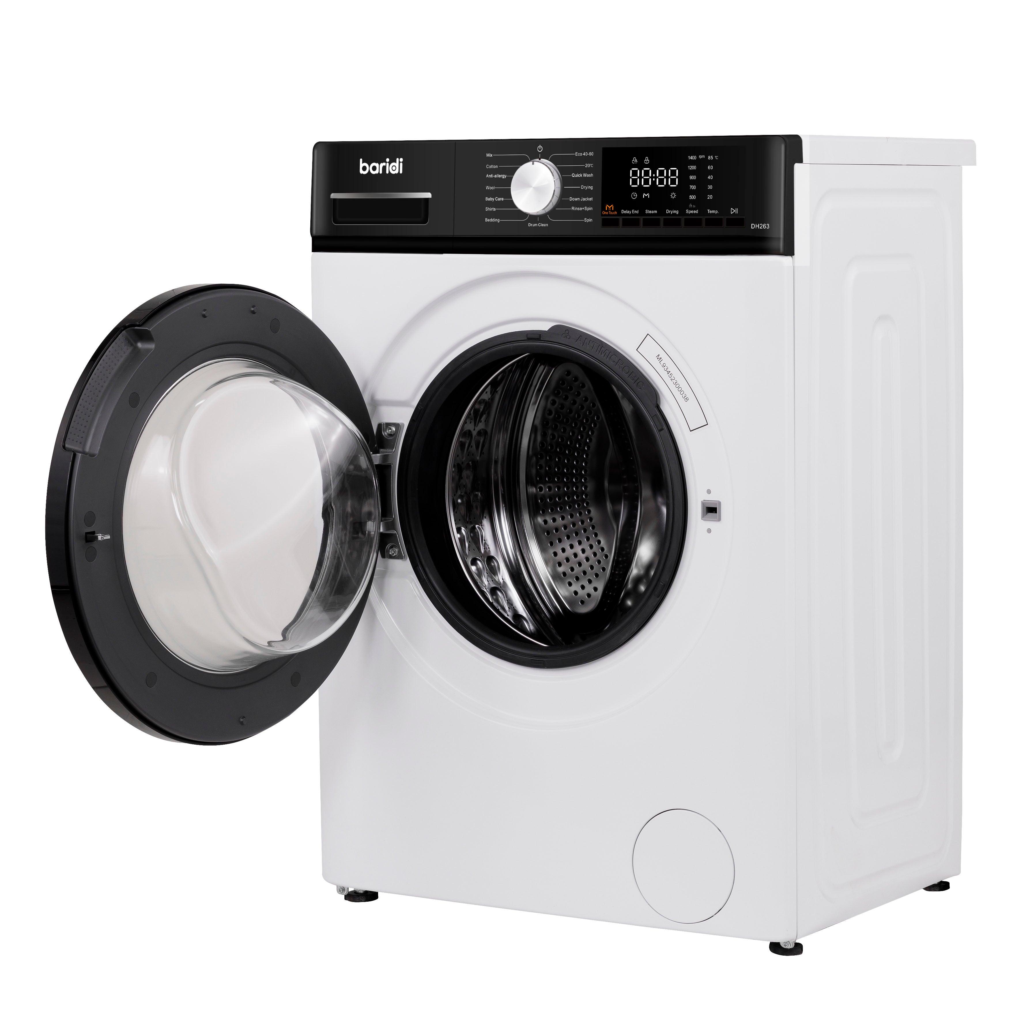 Baridi 8/5kg Washer Dryer, Front Loading, 1400rpm, 15 Programmes, BLDC Motor, White/Black – DH263