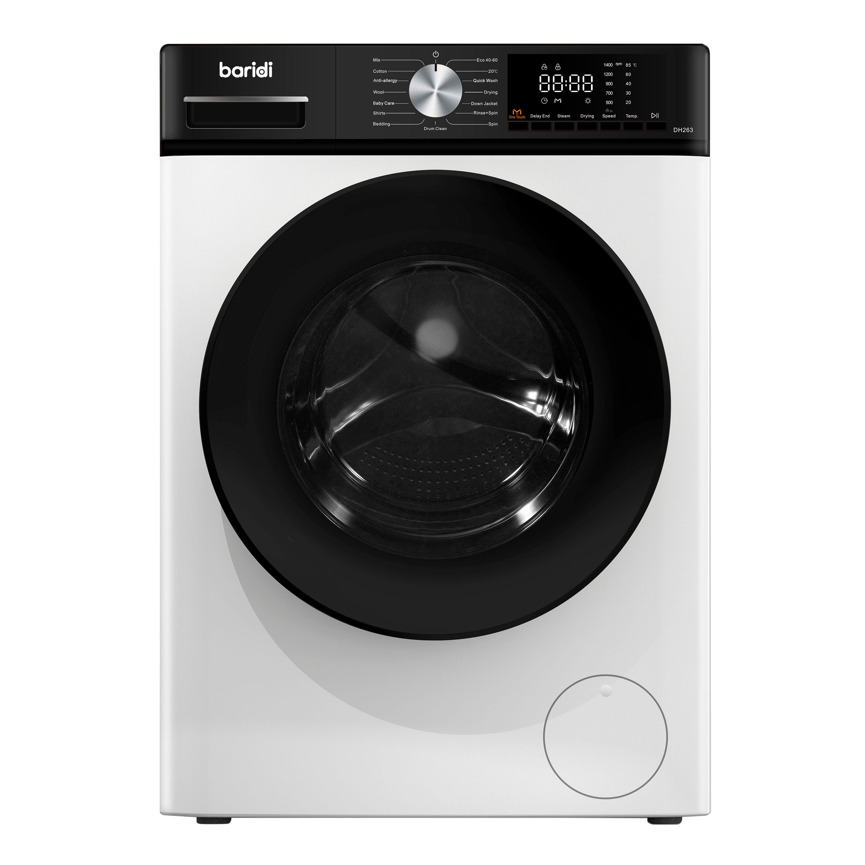 Baridi 8/5kg Washer Dryer, Front Loading, 1400rpm, 15 Programmes, BLDC Motor, White/Black – DH263
