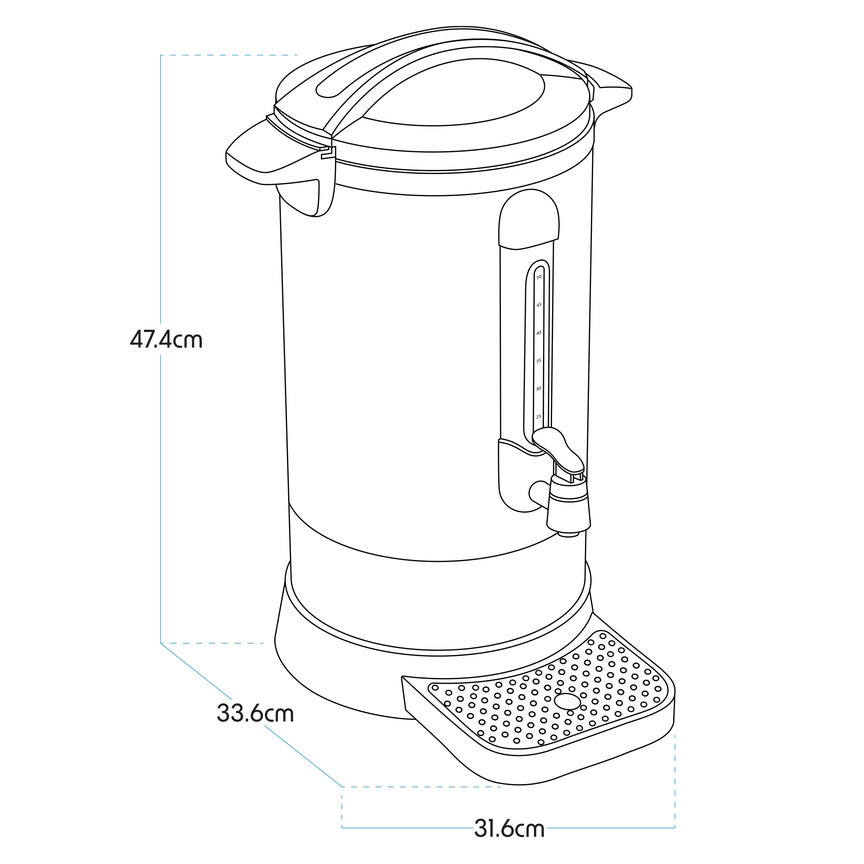 Baridi DH269 Hot Water Dispenser Action shot - dimension diagram