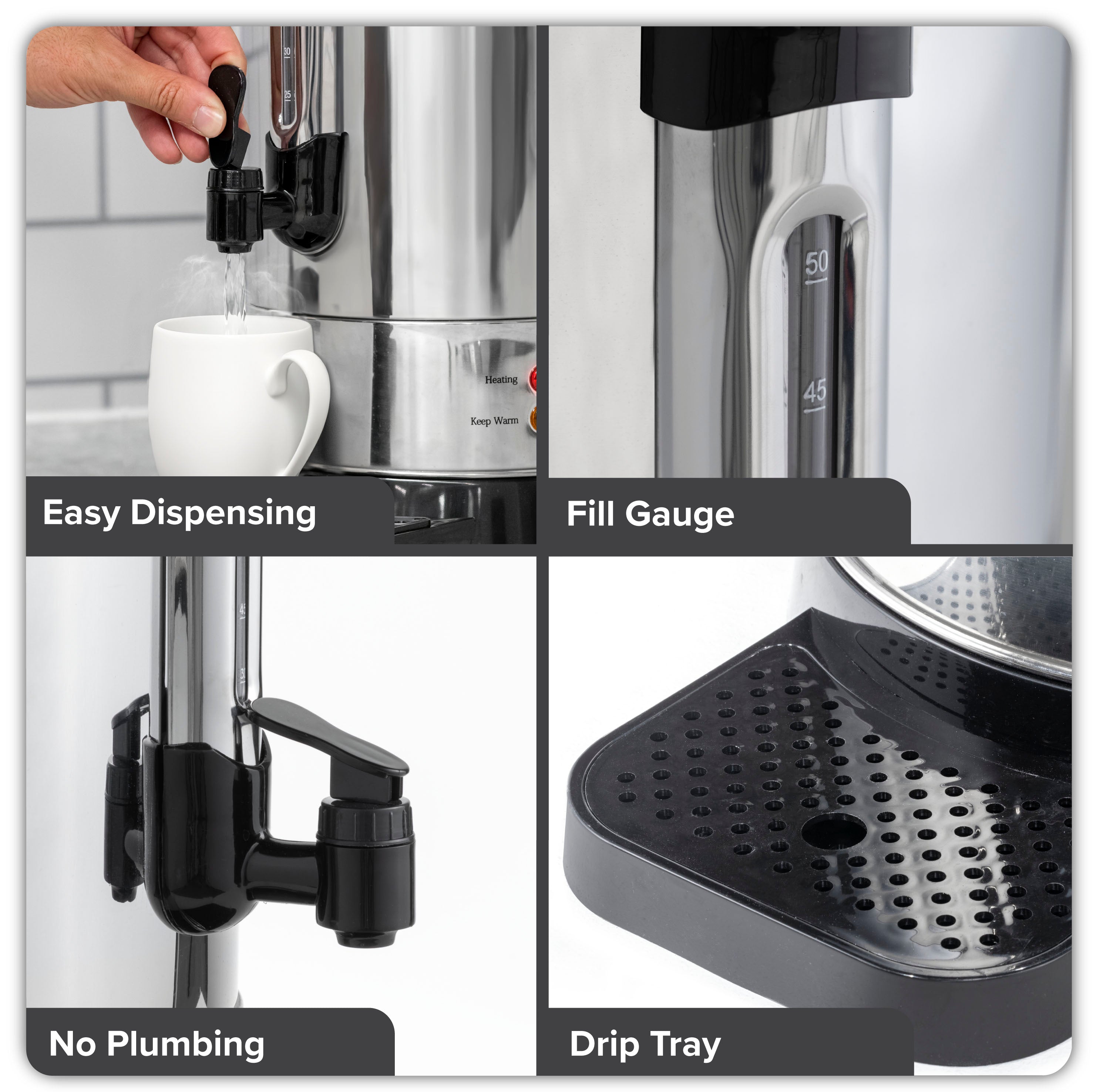 Baridi DH269 Hot Water Dispenser Action shot - infographic - multi - image