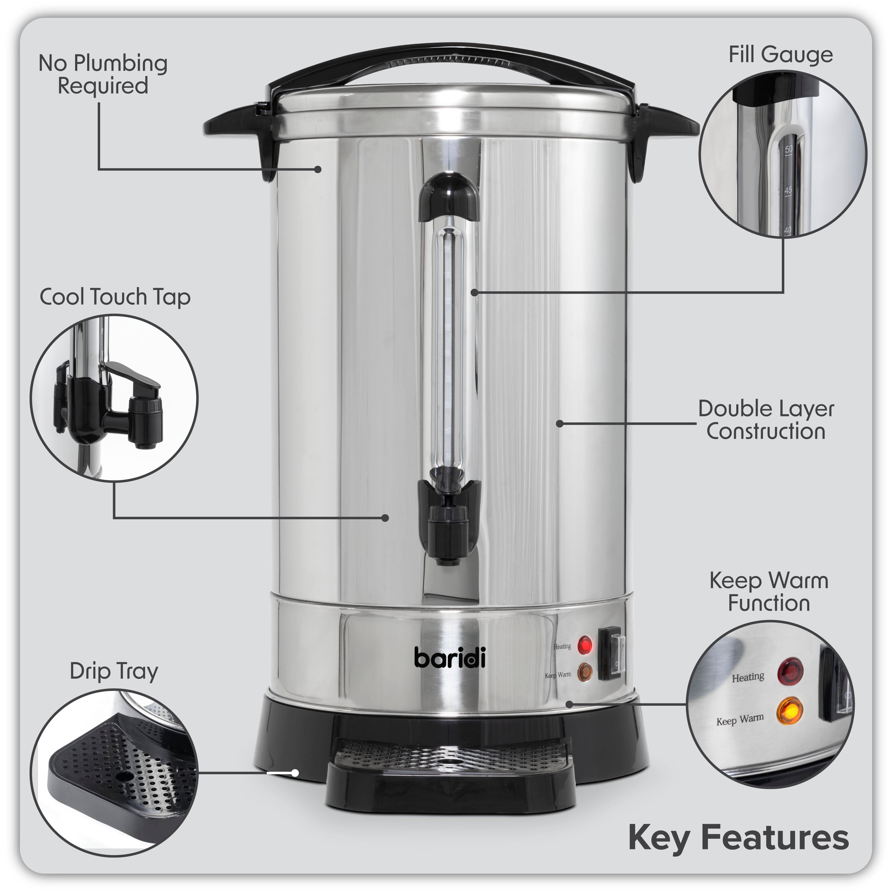 Baridi DH270 Hot Water Dispenser Action shot - key - features