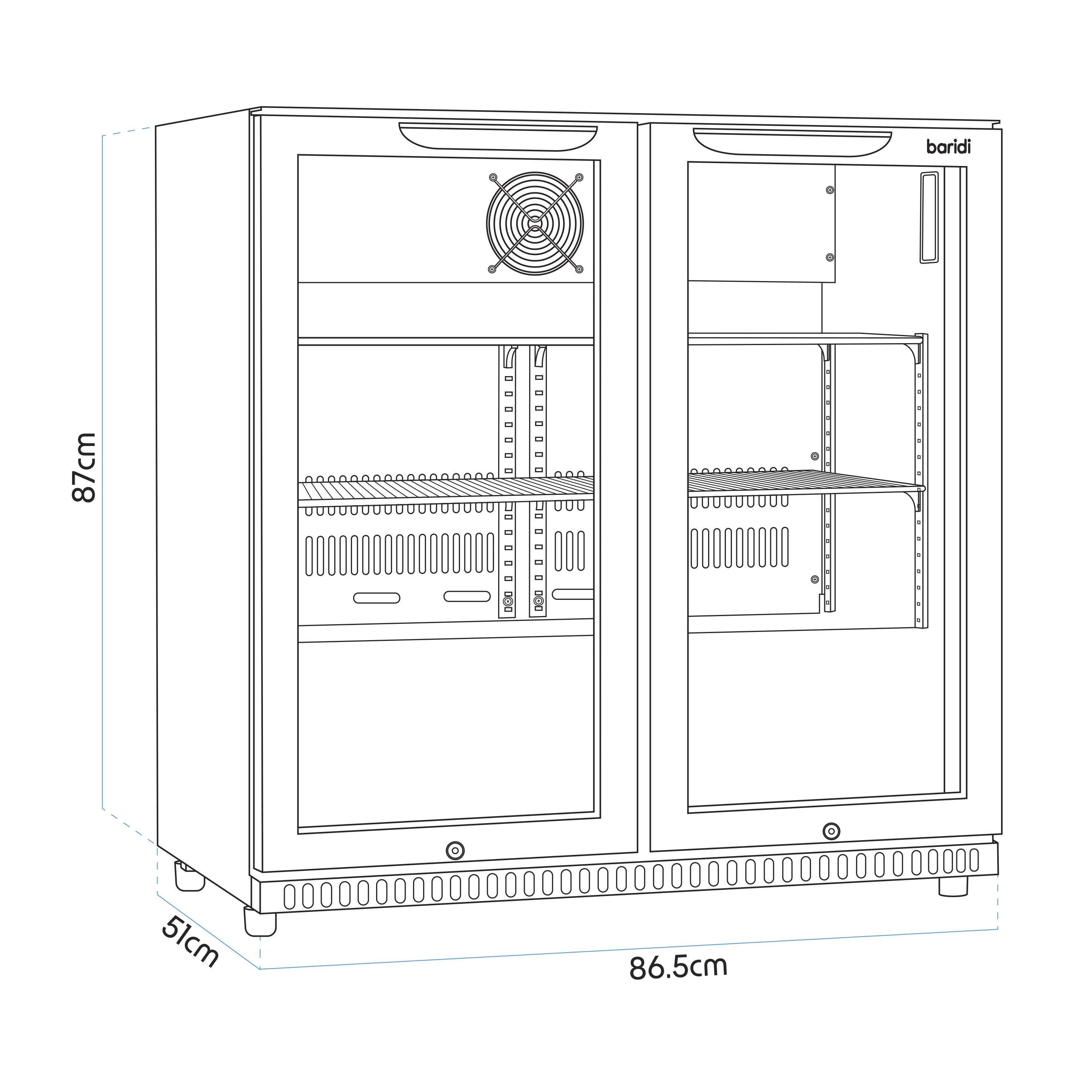 Baridi DH272 Drinks Fridge Action shot - dimension diagram