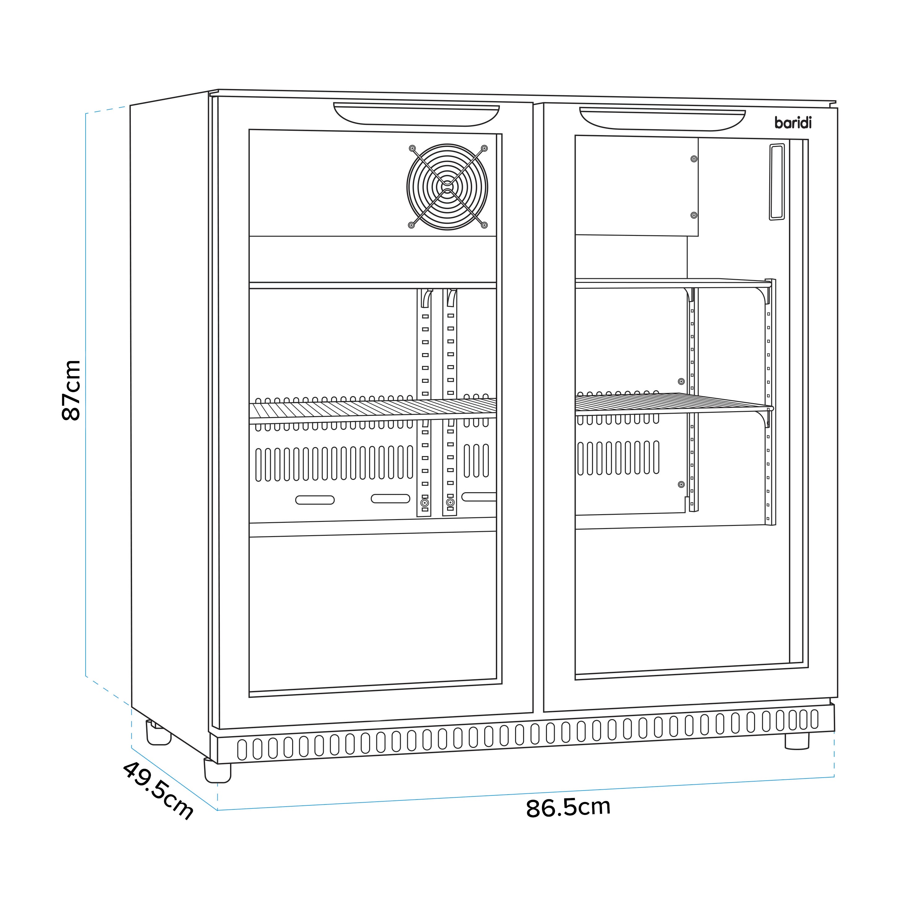 Baridi DH273 Drinks Fridge Action shot - dimension diagram