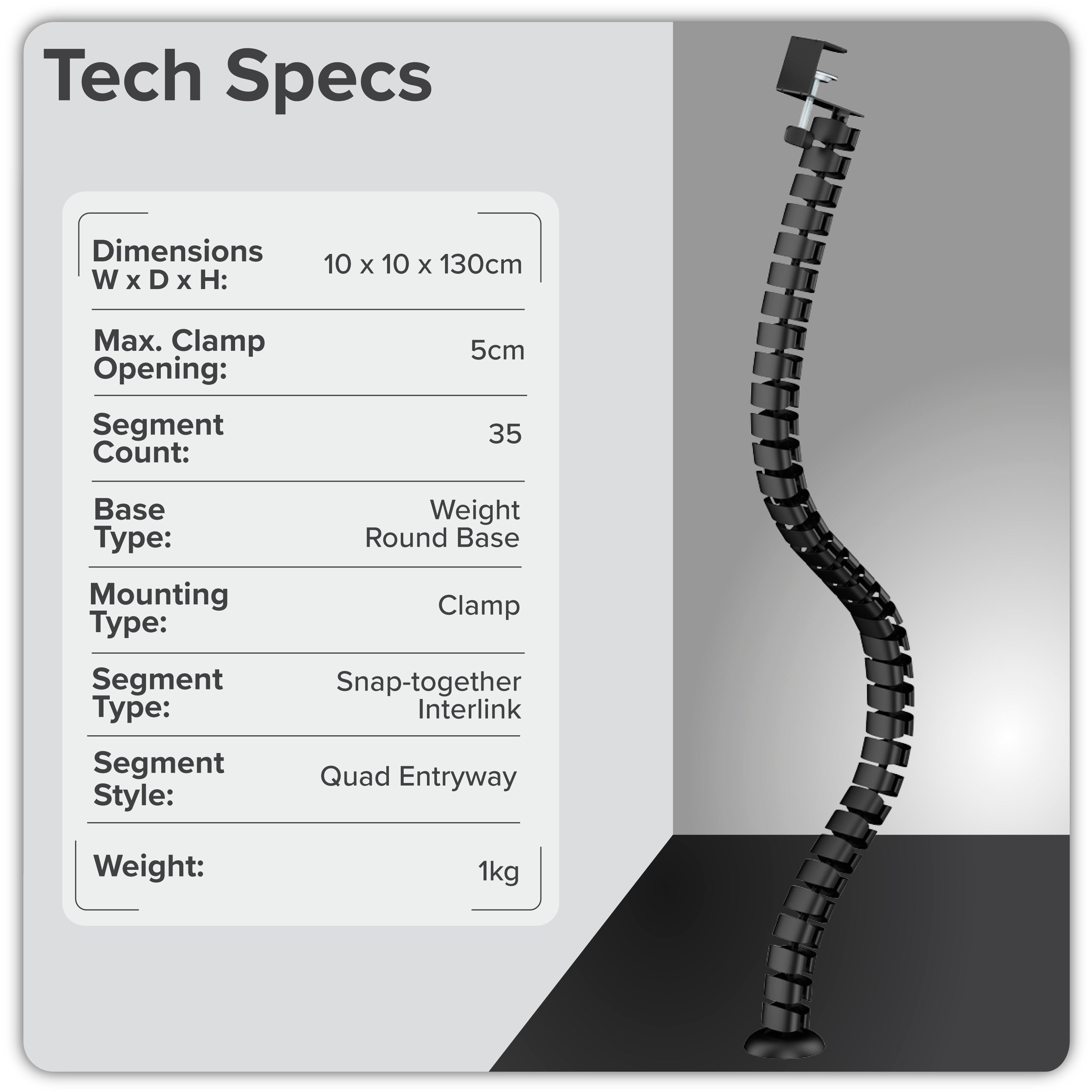 Standing Desk Flexible Cable Management System, Clamp-On - DH274