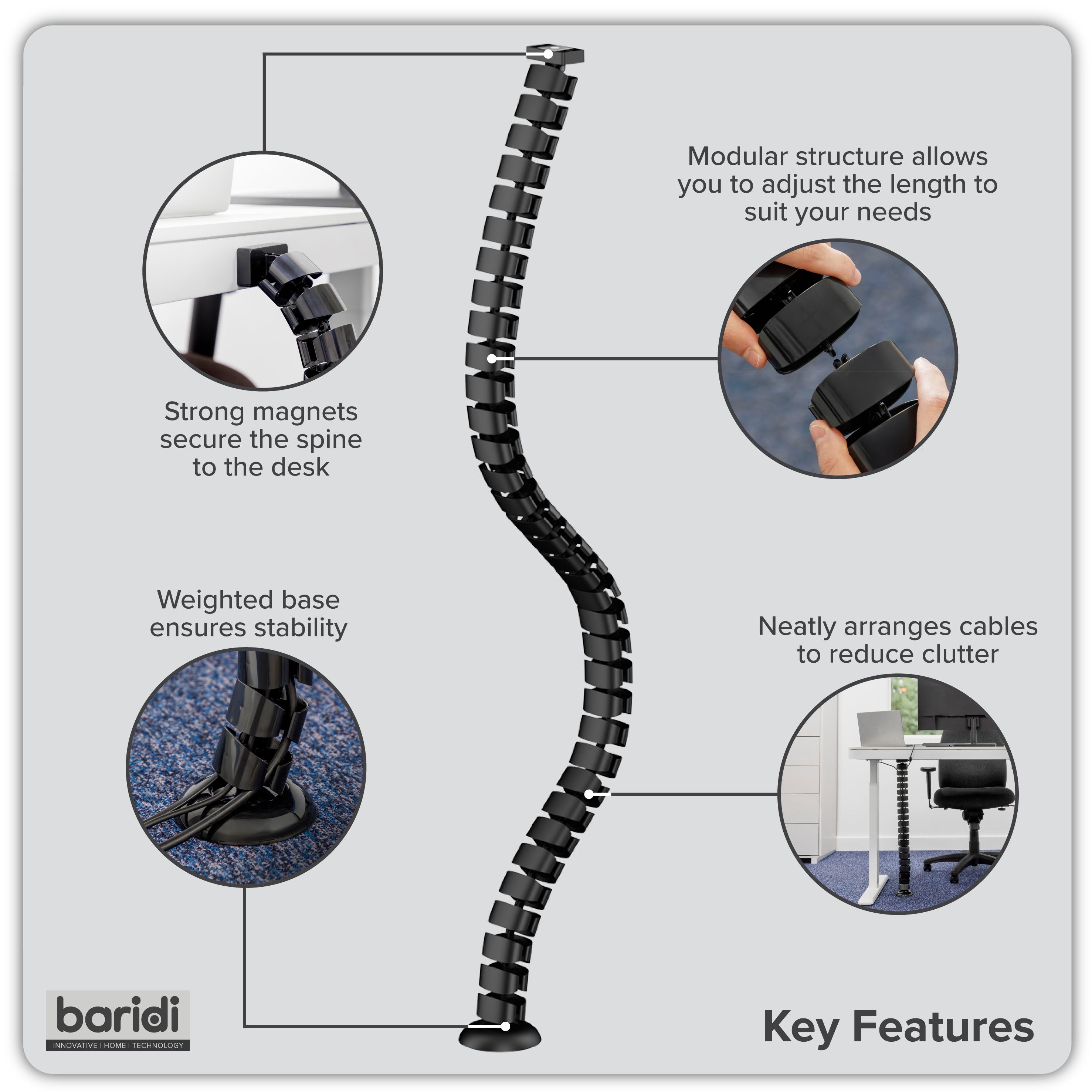 Standing Desk Flexible Cable Management System, Magnetic - DH275