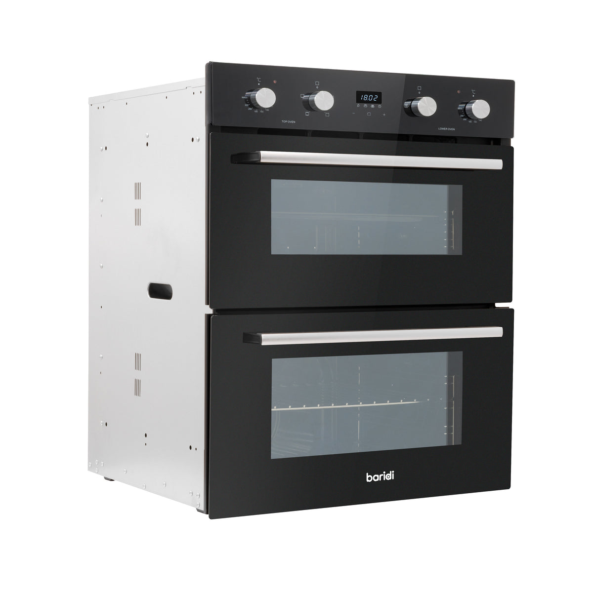 Baridi 72cm Under-Counter Double Oven, 74L Capacity, Energy Rating A, 8 Shelf Positions, Black Glass – DH278
