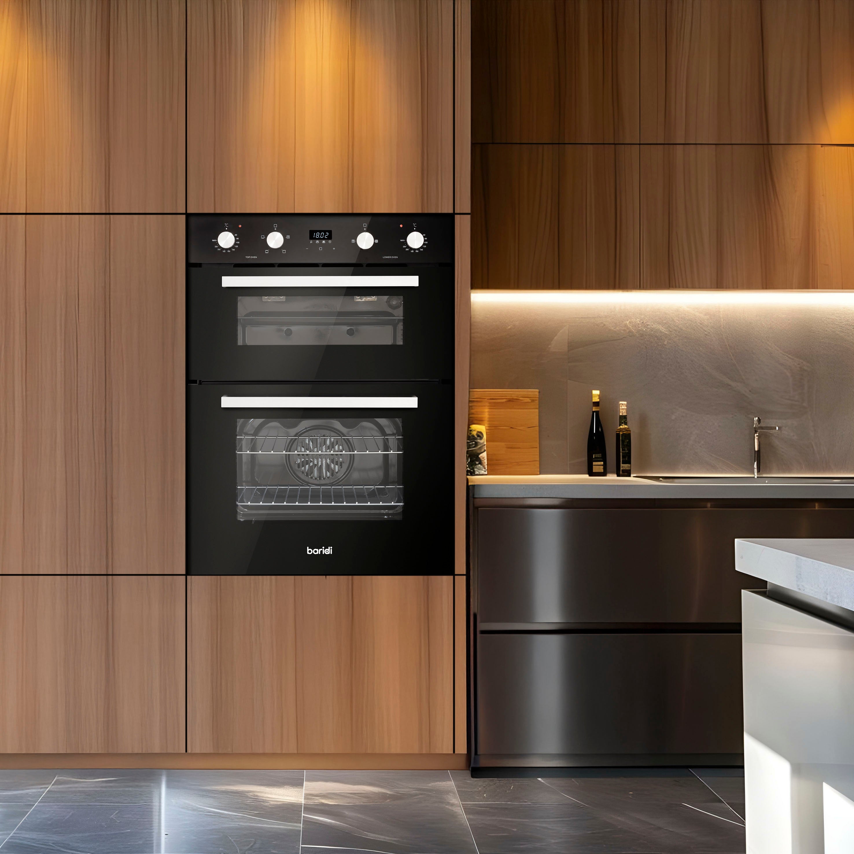 Baridi Kitchen Appliance Bundle 60cm, 72cm Built-Under Double Oven & Black Glass Gas Hob – DH449
