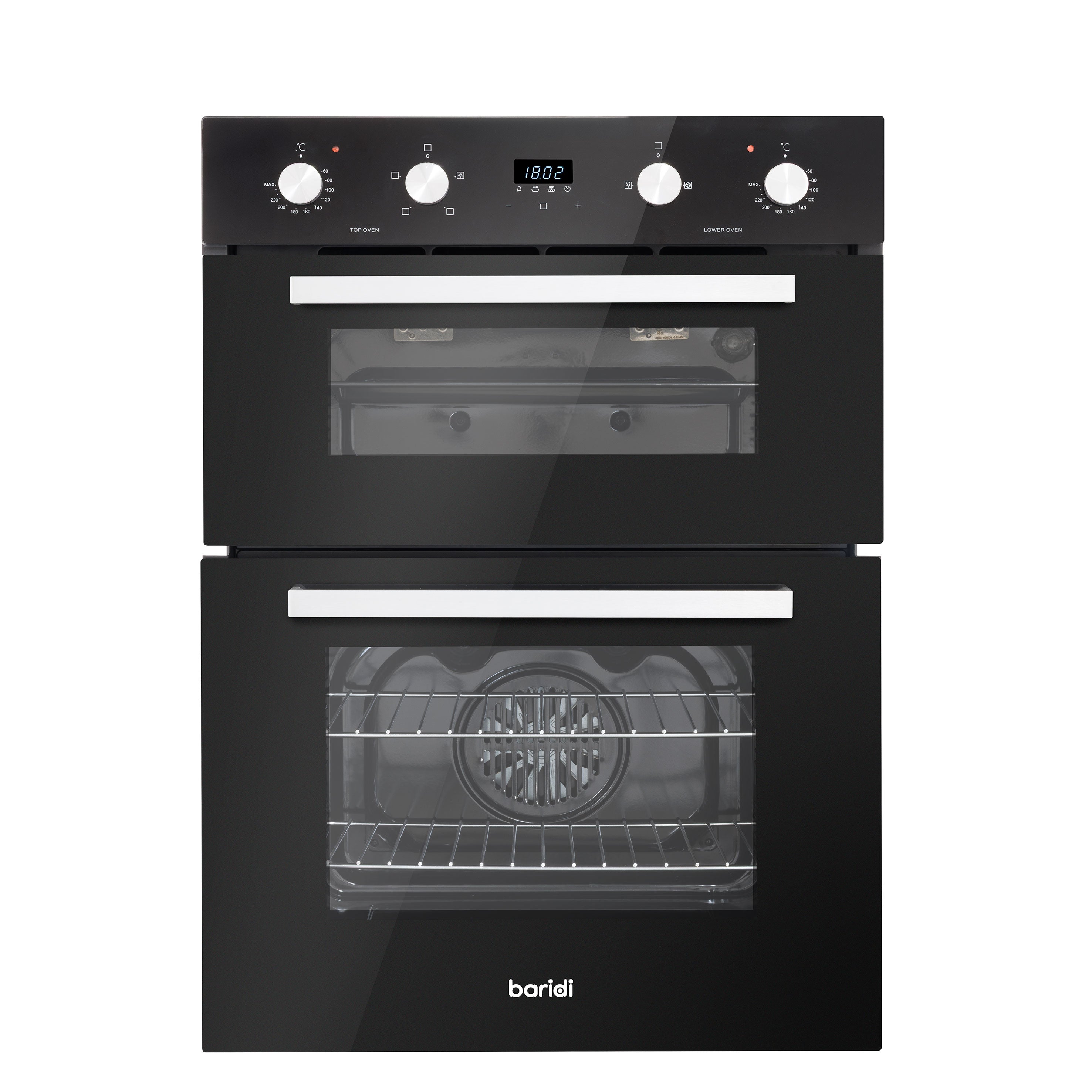 Baridi 72cm Built-Under Double Oven, 74L Capacity, Energy Rating A, 8 Shelf Positions, Black Glass – DH278