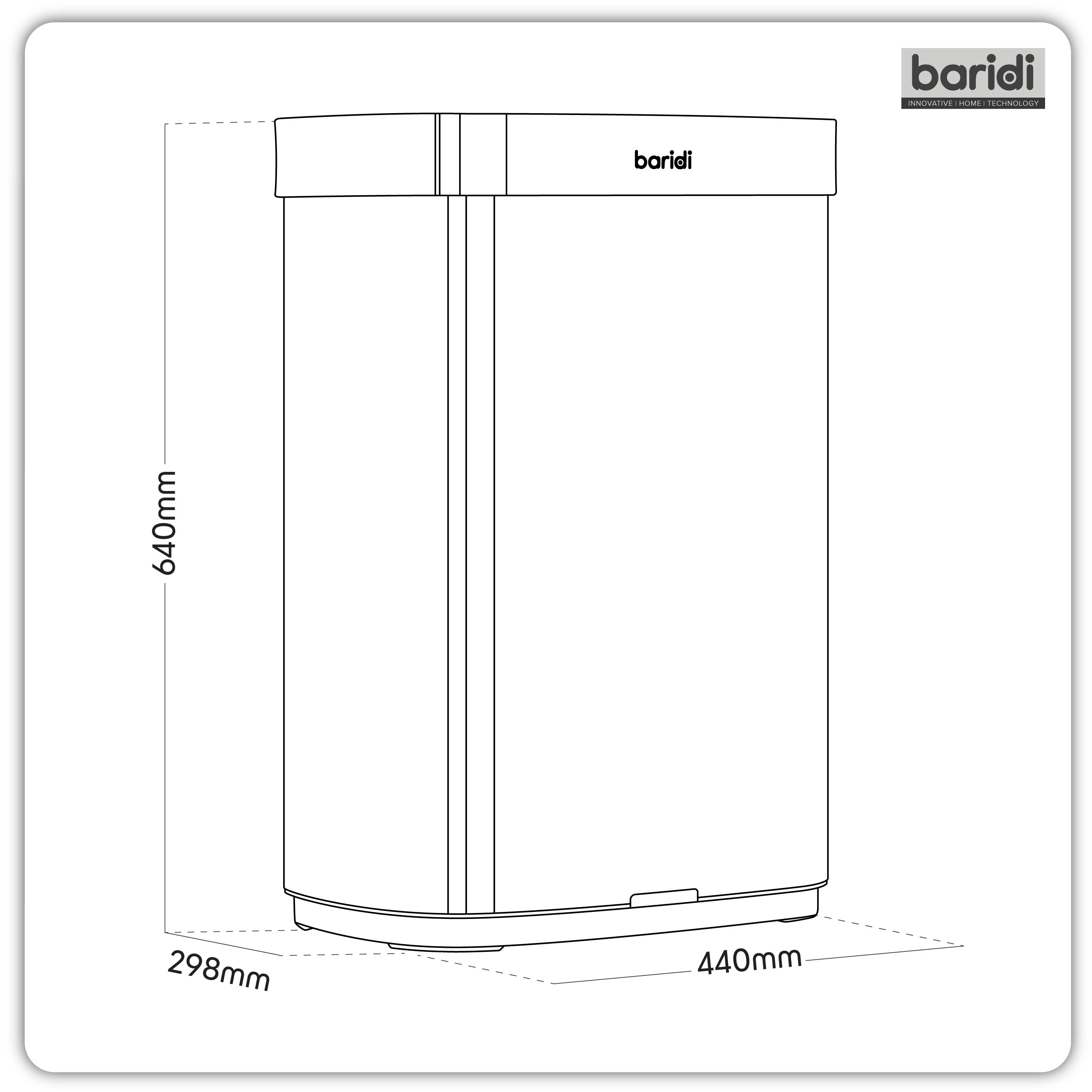Baridi Sensor Bin, 65L Capacity, Black/Stainless Steel – DH282