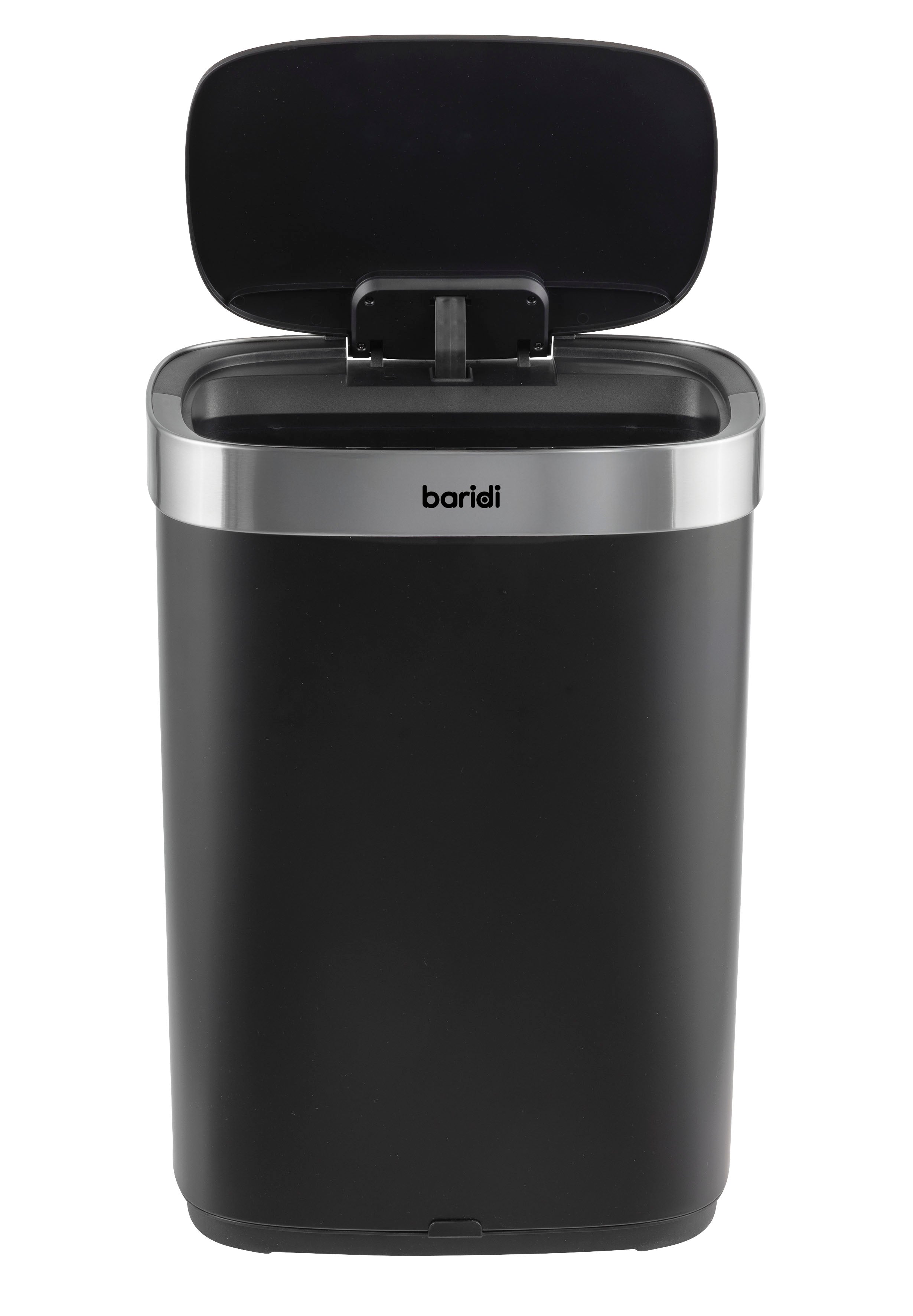Baridi Sensor Bin, 65L Capacity, Black/Stainless Steel – DH282