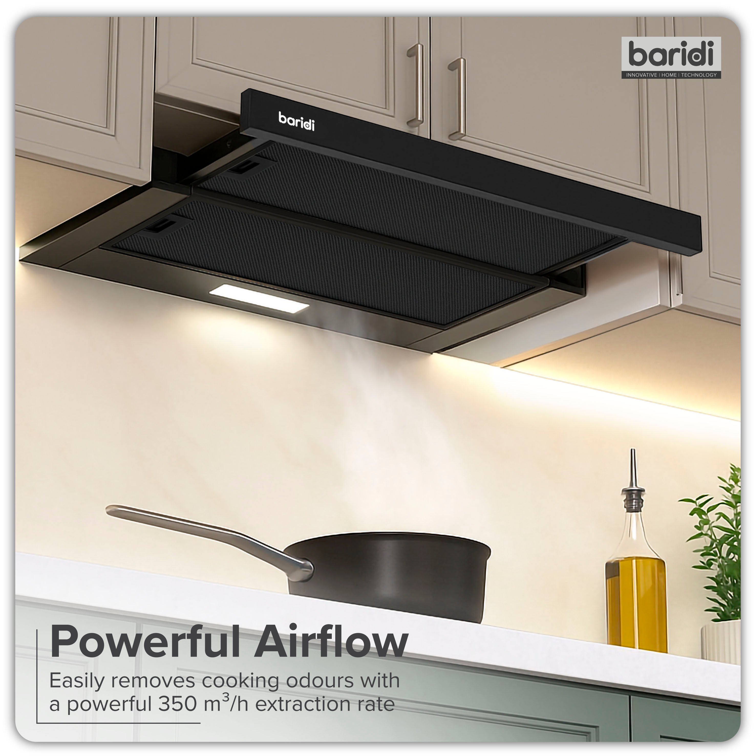 Baridi Telescopic Cooker Hood, 60cm with Aluminium Filters, Black – DH287