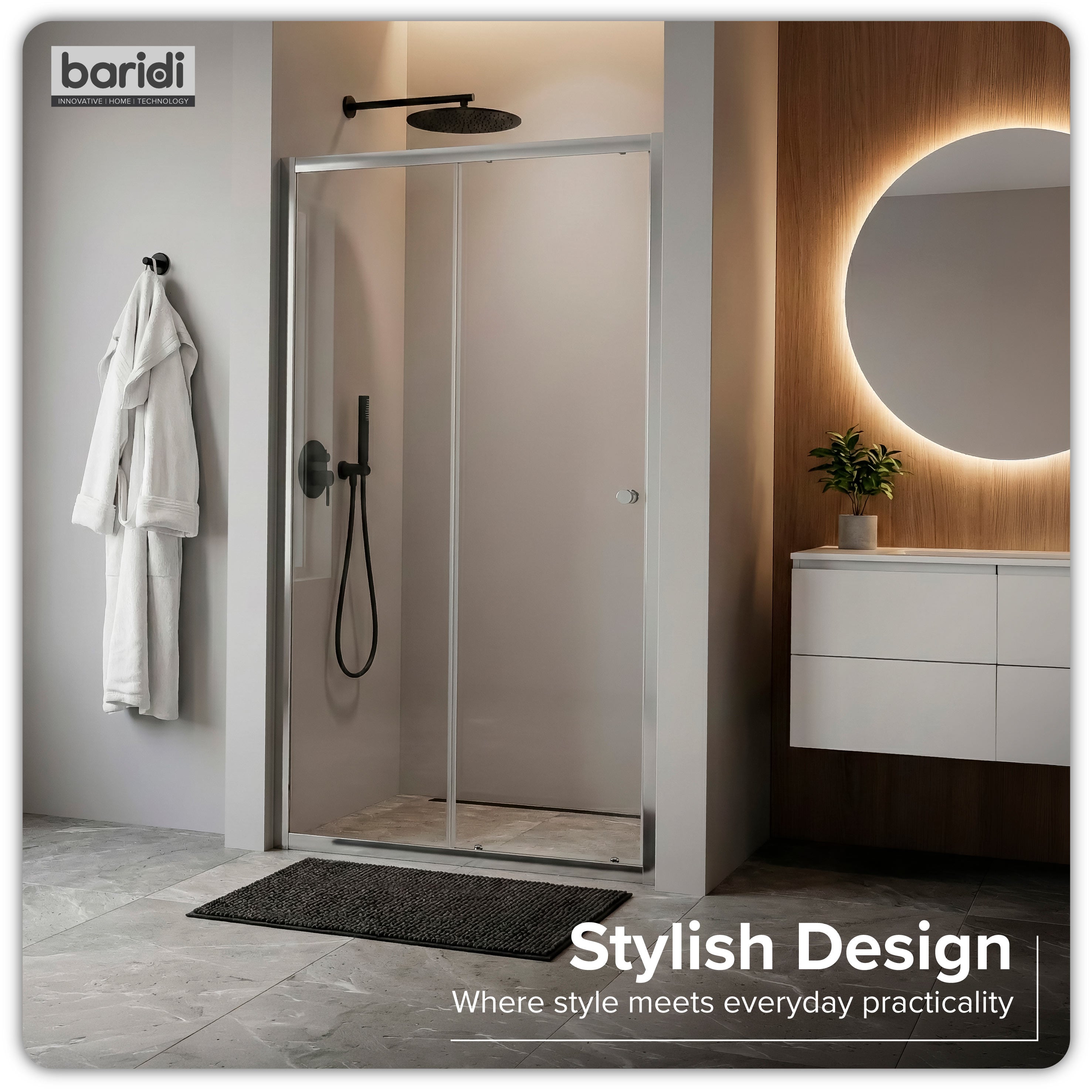 Baridi Sliding Shower Door 1000 x 1850mm, 6mm Tempered Glass, Chrome – DH292