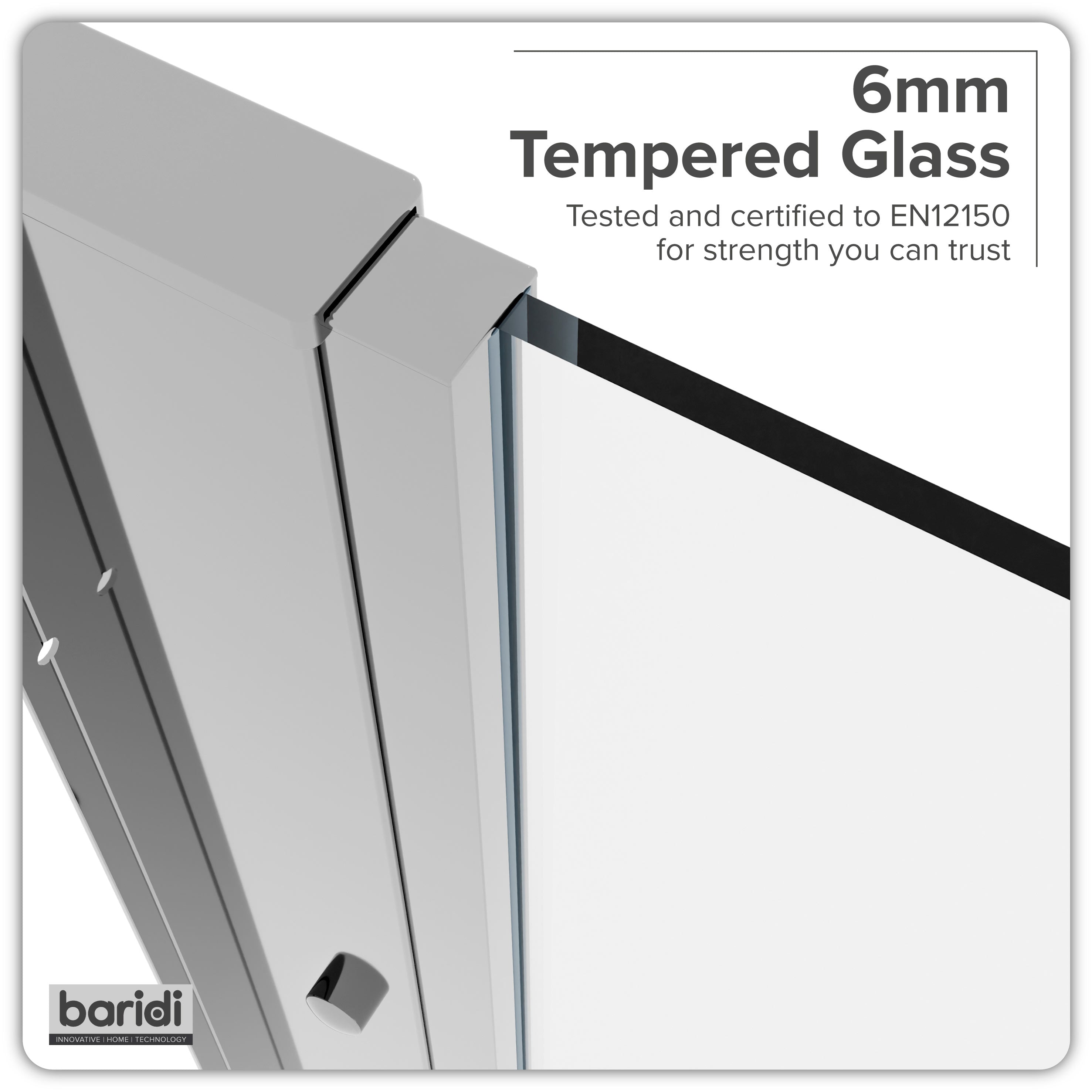Baridi Side Panel for Sliding Shower Doors, 6mm Tempered Glass, 800 x 1850mm, Chrome - DH296