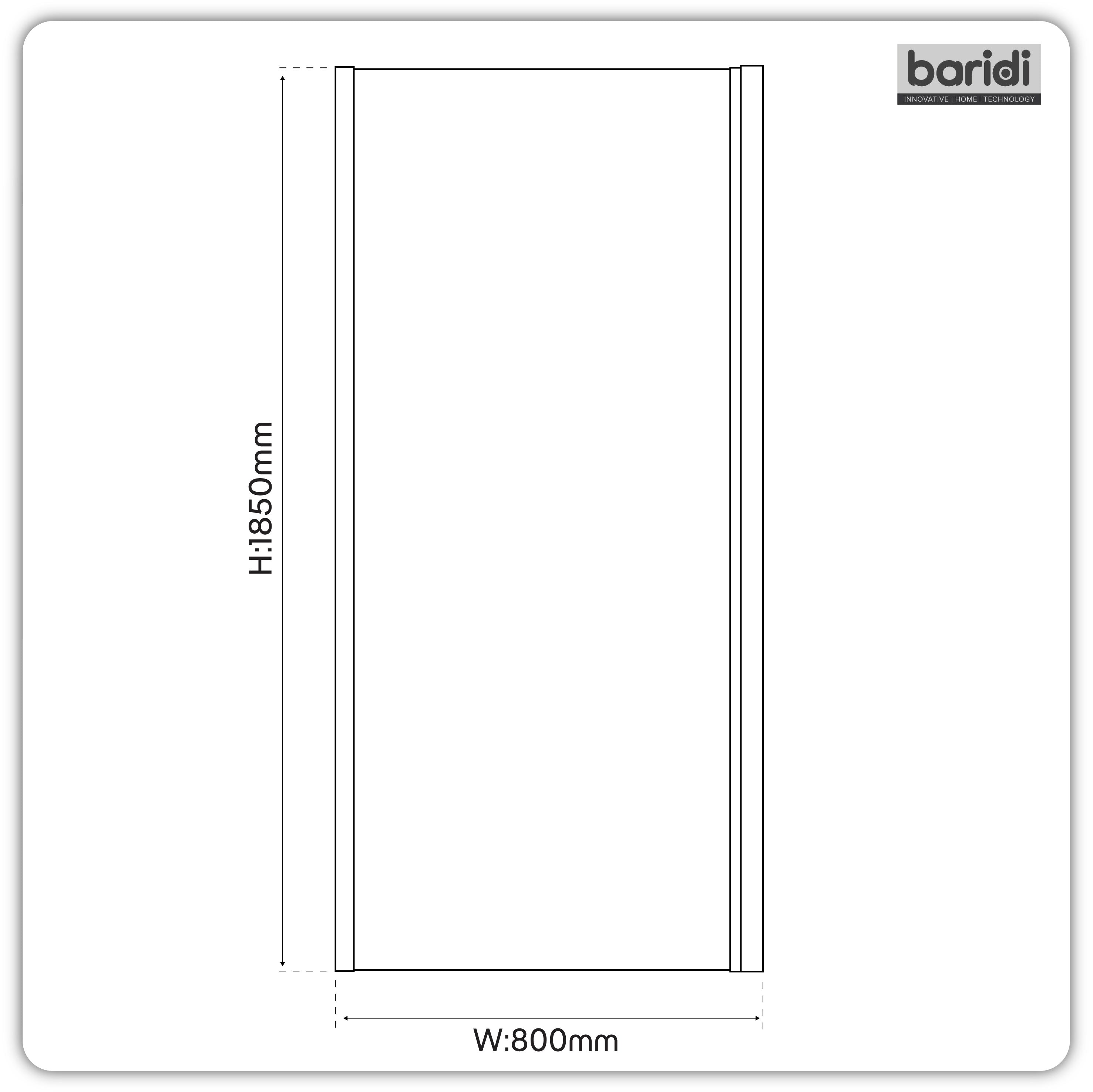 Baridi Side Panel for Sliding Shower Doors, 6mm Tempered Glass, 800 x 1850mm, Black - DH297