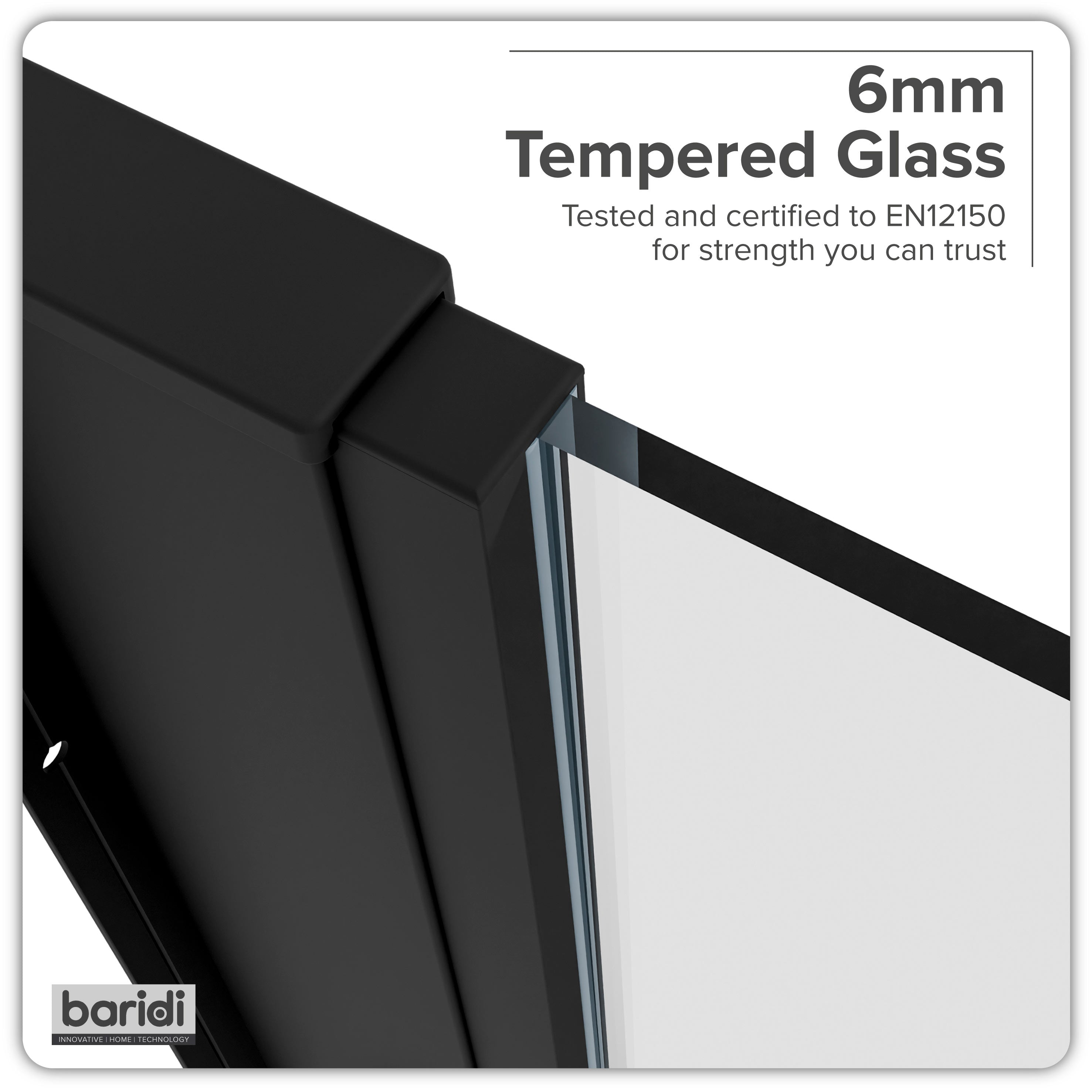 Baridi Side Panel for Sliding Shower Doors, 6mm Tempered Glass, 800 x 1850mm, Black - DH297