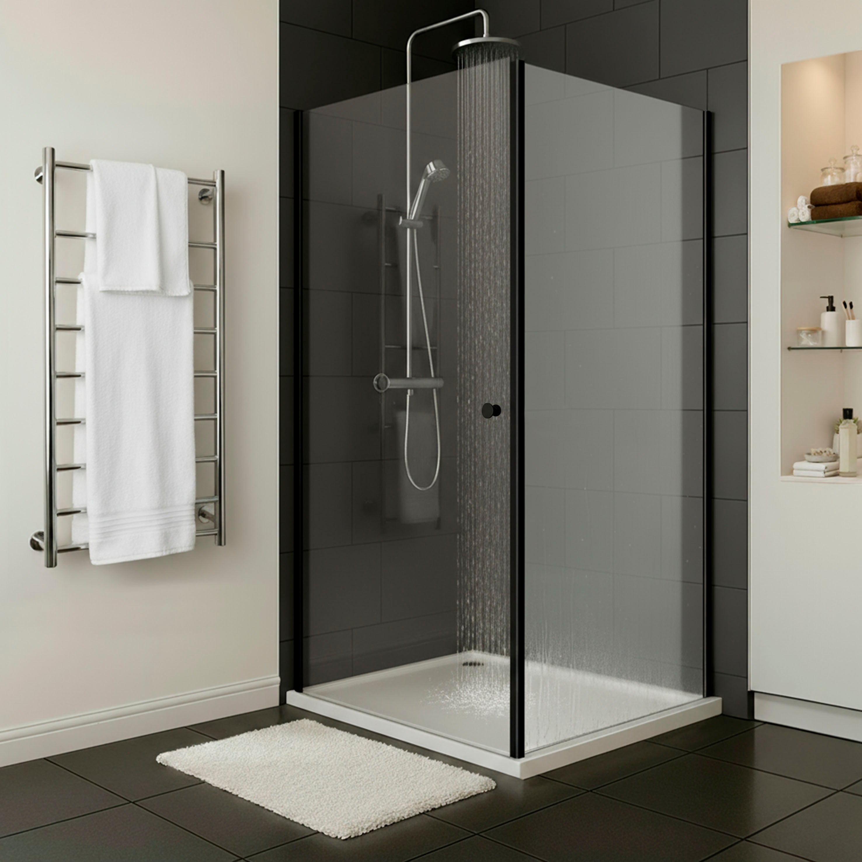 Baridi Side Panel for Sliding Shower Doors, 6mm Tempered Glass, 800 x 1850mm, Black - DH297